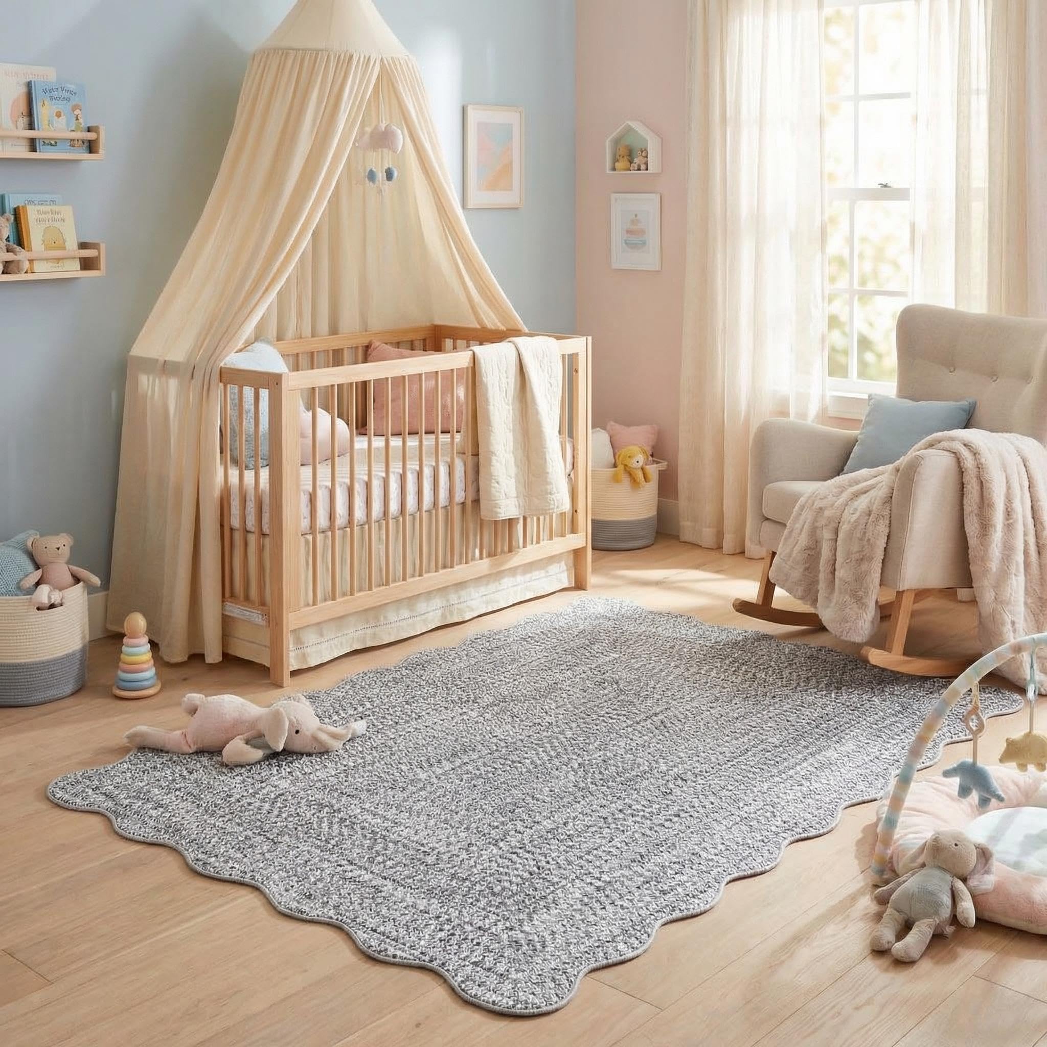 8x10 Natural Braided Washable Farmhouse Rug Non Slip Stain Resistant Low Pile Carpet