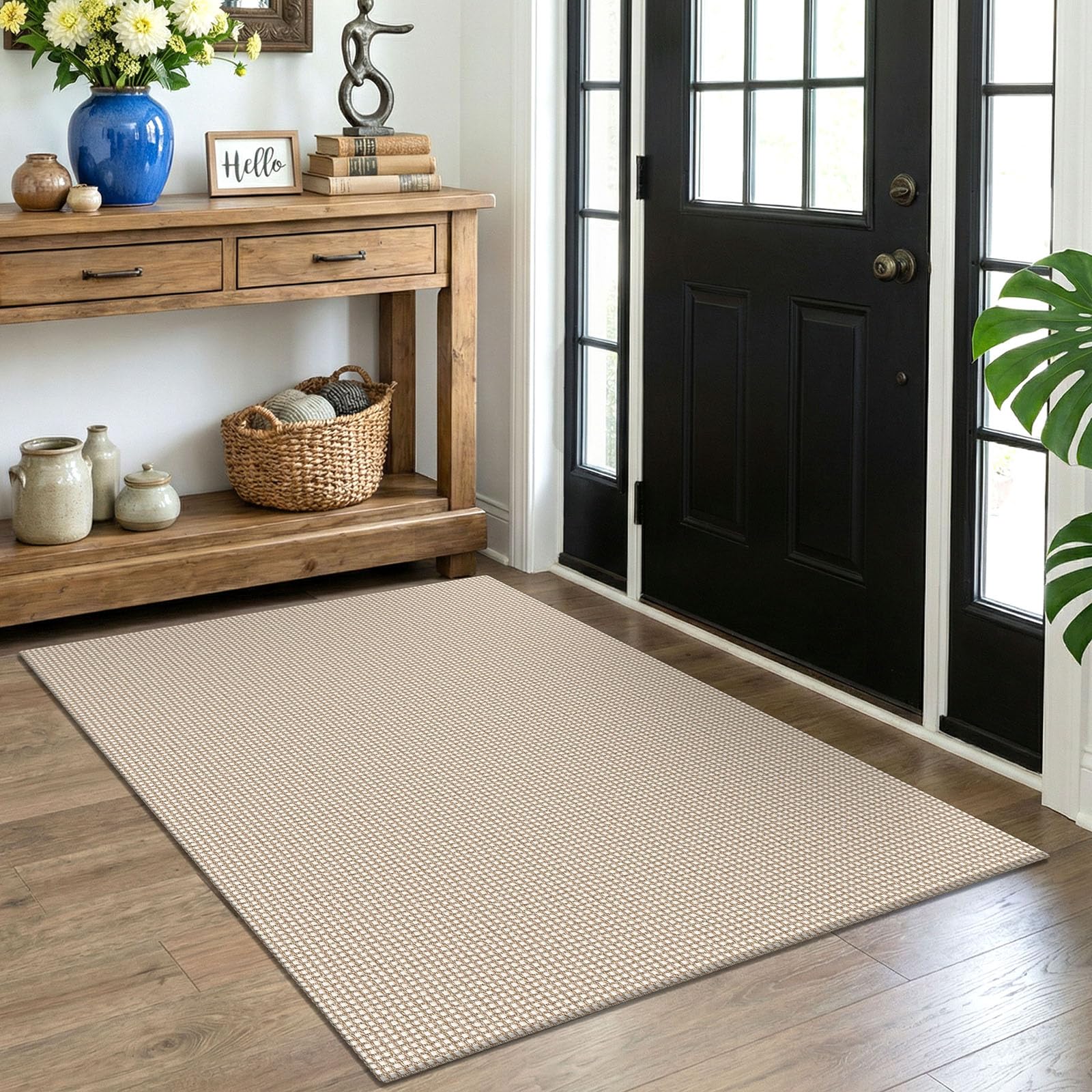 EARTHALL Woven Area Rug 4x6 Ft Washable Rugs for Entryway Non Slip Braided Throw Rugs Bedroom Carpet Cotton Entry Rug Cotton Floor Carpets for Bedroom Dining Room Living Room, Orange/Tan/Brown