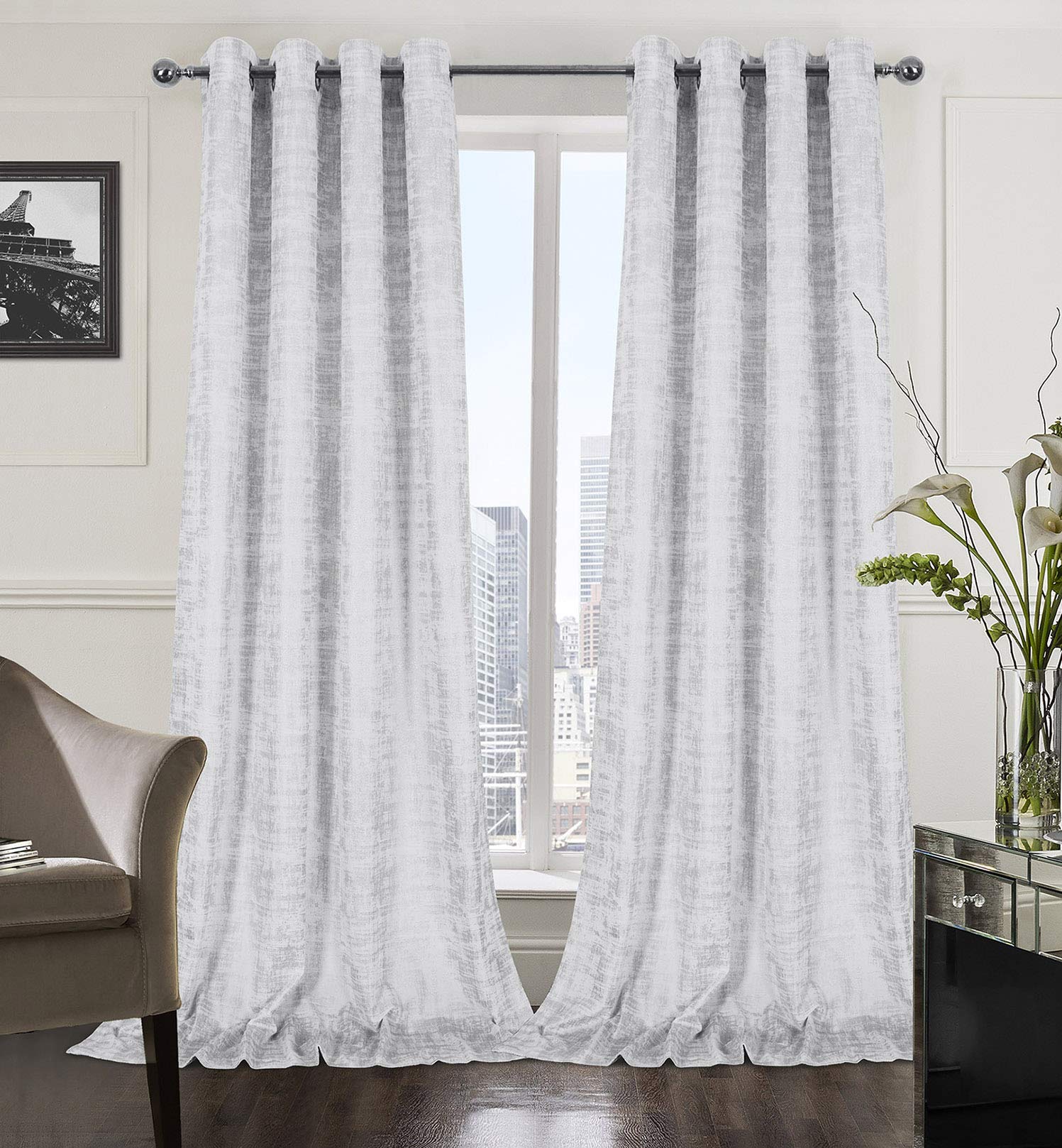 Mocha Velvet 108" Long Curtains with Gold Foil Print Set of 2 Luxury Window Treatments