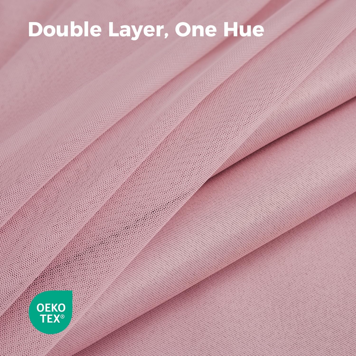 84 Inch Pink Double Layer Blackout Curtains with Sheer Overlay Grommet Window Drapes