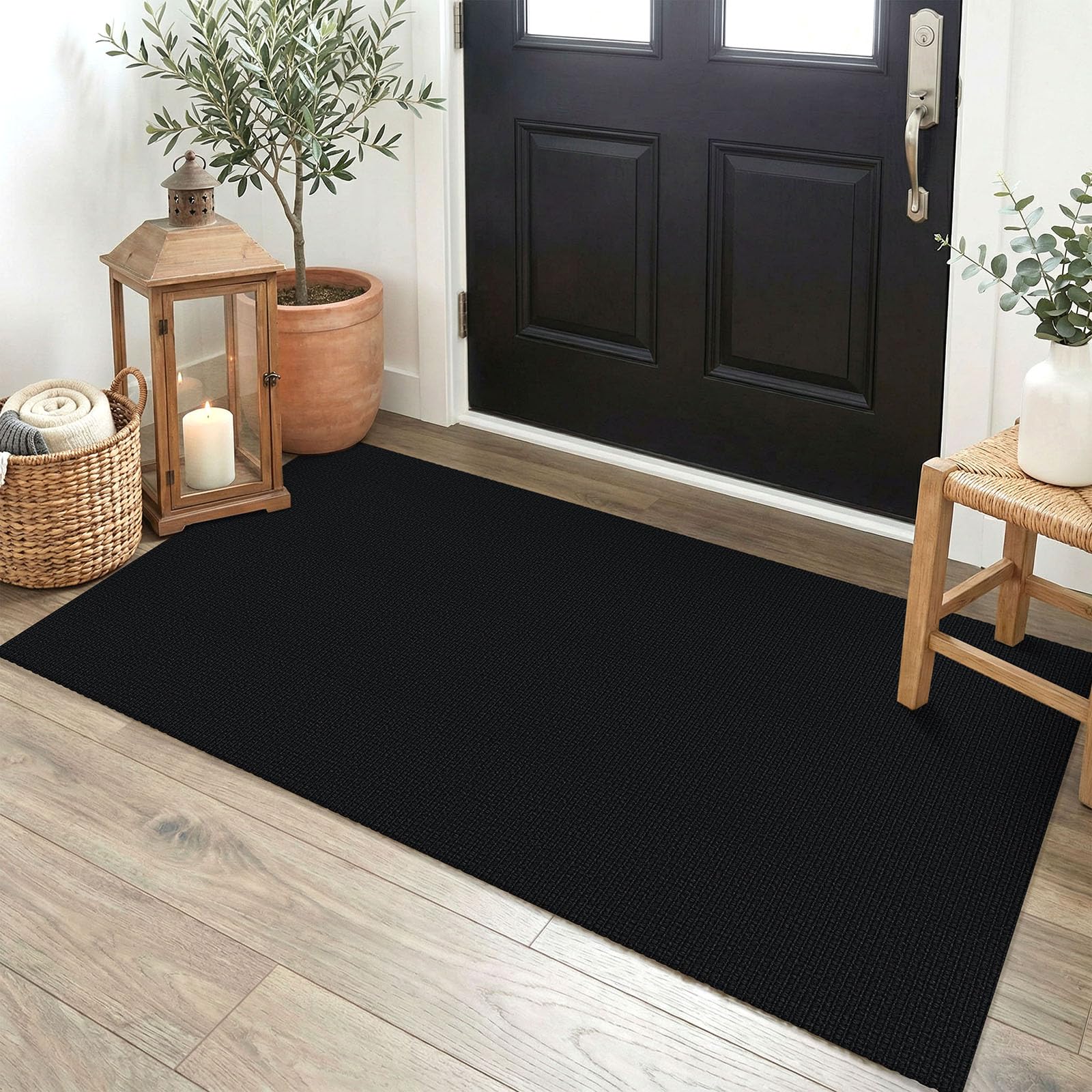 EARTHALL Washable Area Rug 4x6 Ft Non Slip Rugs for Entryway Braided Rubber Backed Bedroom Carpet Cotton Entry Rug Woven Floor Carpets for Bedroom Dining Room Living Room, Send/Beige