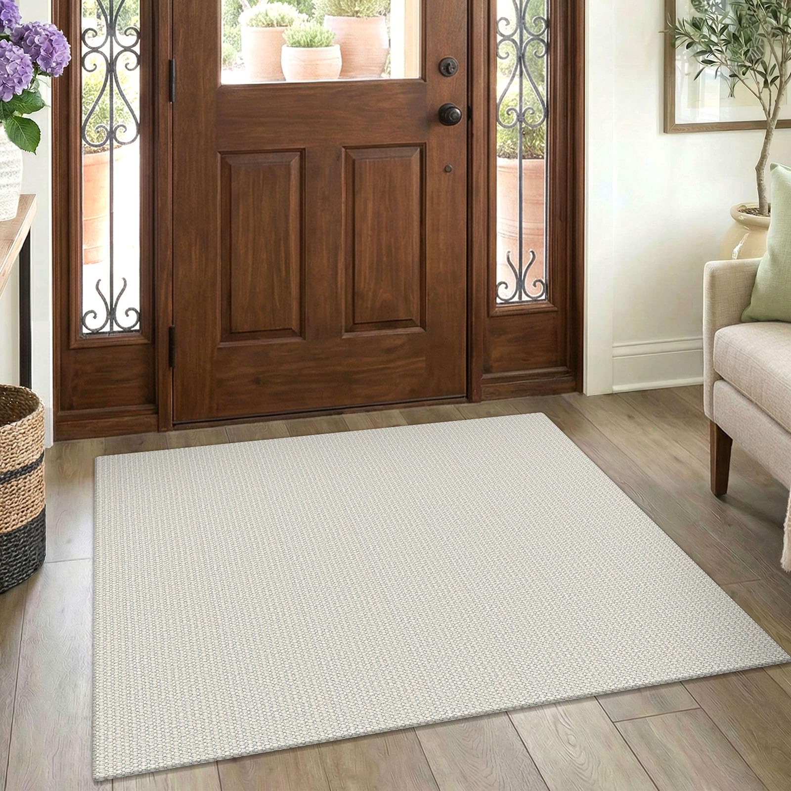 EARTHALL Washable Area Rug 4x6 Ft Non Slip Rugs for Entryway Braided Rubber Backed Bedroom Carpet Cotton Entry Rug Woven Floor Carpets for Bedroom Dining Room Living Room, Send/Beige