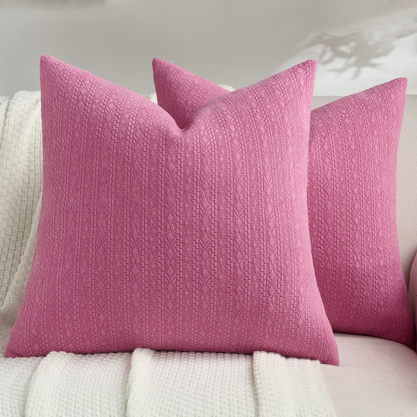 FUTEI Pack of 2 Solid Chenille Throw Pillow Covers 18x18 Inch Soft Farmhouse Decorative Accent Cushion Cases Modern Home Decor for Couch Living Room, Cream