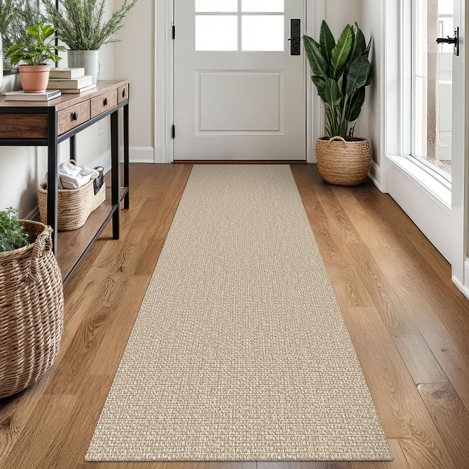 EARTHALL Washable Area Rug 4x6 Ft Non Slip Rugs for Entryway Braided Rubber Backed Bedroom Carpet Cotton Entry Rug Woven Floor Carpets for Bedroom Dining Room Living Room, Send/Beige