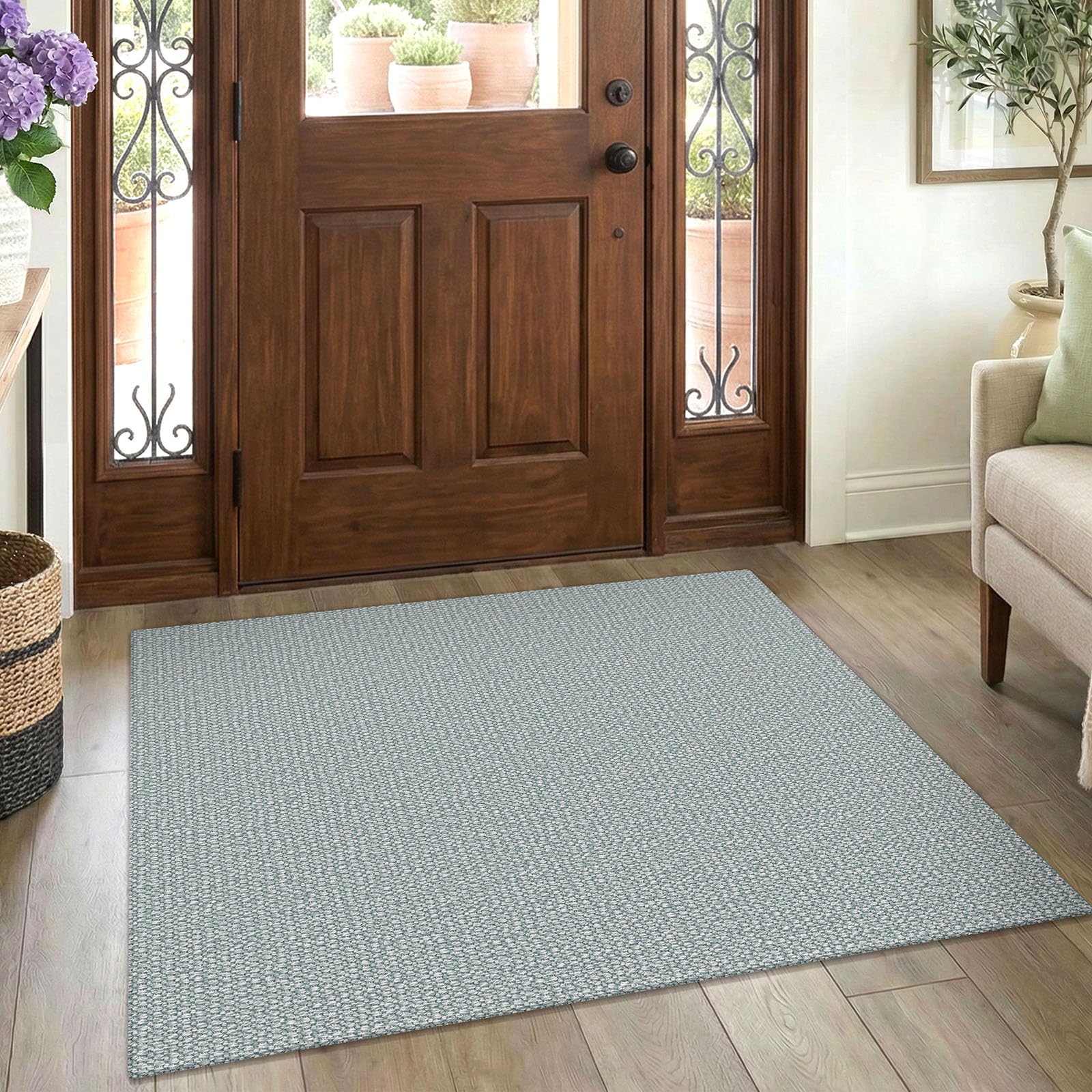 EARTHALL Washable Area Rug 4x6 Ft Non Slip Rugs for Entryway Braided Rubber Backed Bedroom Carpet Cotton Entry Rug Woven Floor Carpets for Bedroom Dining Room Living Room, Send/Beige