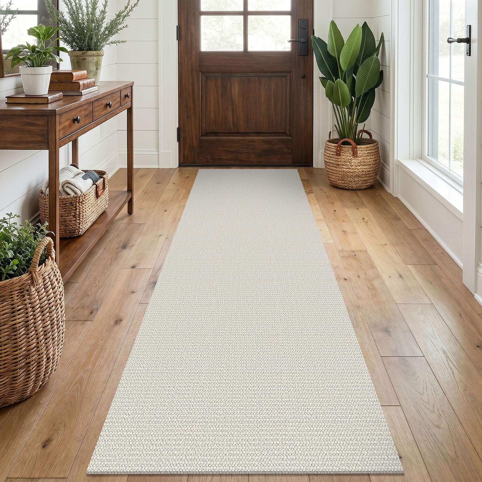 EARTHALL Washable Area Rug 4x6 Ft Non Slip Rugs for Entryway Braided Rubber Backed Bedroom Carpet Cotton Entry Rug Woven Floor Carpets for Bedroom Dining Room Living Room, Send/Beige
