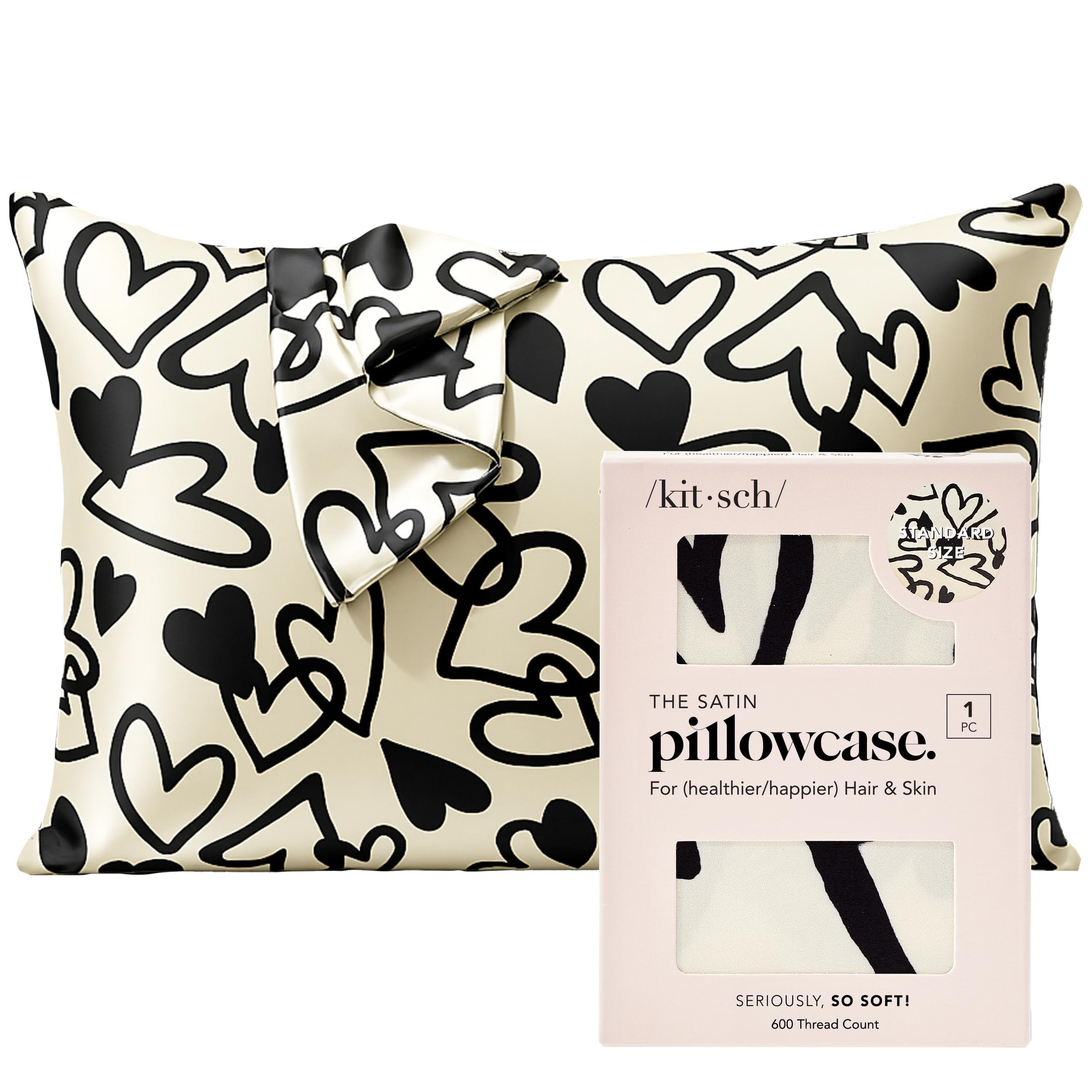Kitsch Satin Pillowcase with Zipper for Hair & Skin - Softer Than Silk Pillow Cases, Smooth Cooling Satin Pillow Case, Wrinkle-Free, Machine Washable - Pillow Cases Standard Size (19x26), Ivory 2pcs