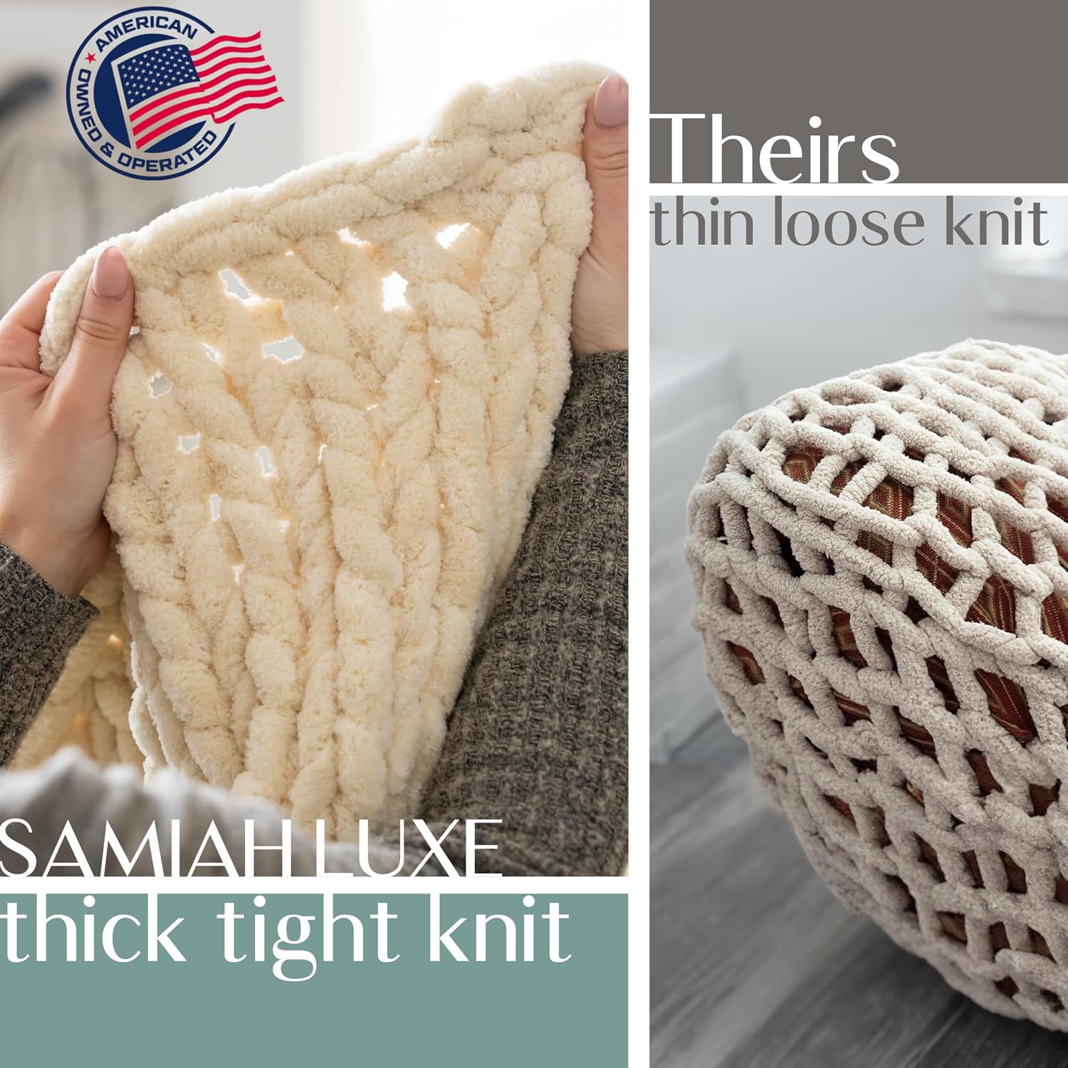 SAMIAH LUXE Chunky Knit Throw Blanket 50x70, Sage Green Chenille Throw Blanket for Couch Bed Sofa, Soft Fluffy Cable Knit Blanket, Oeko-TEX Certified, Machine Washable