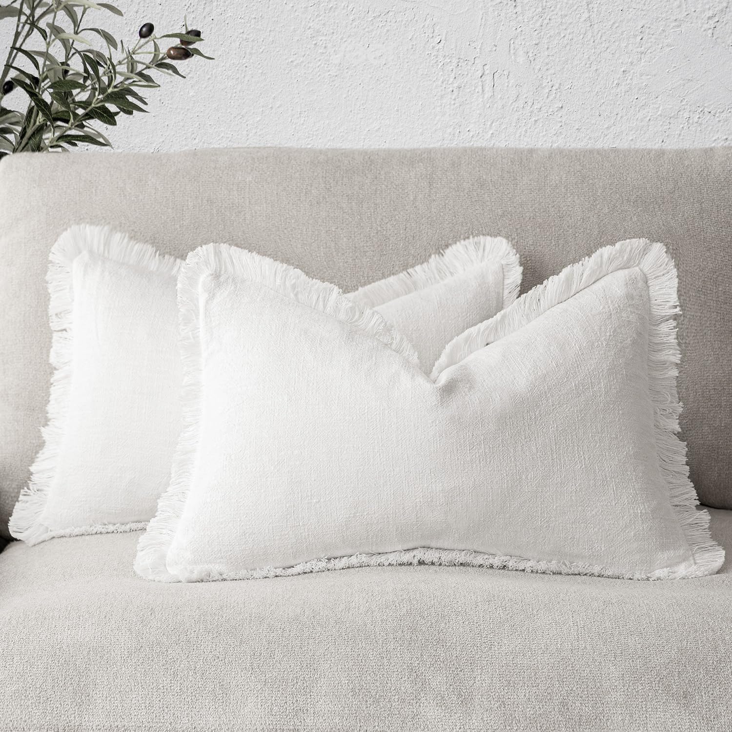 Foindtower Set of 2 Decorative Linen Fringe Throw Pillow Covers Boho Farmhouse Cushion Cover with Tassels Soft Accent Pillowcase for Couch Chair Sofa Bed Living Room Home Decor,20×20 Inch,Sky Blue