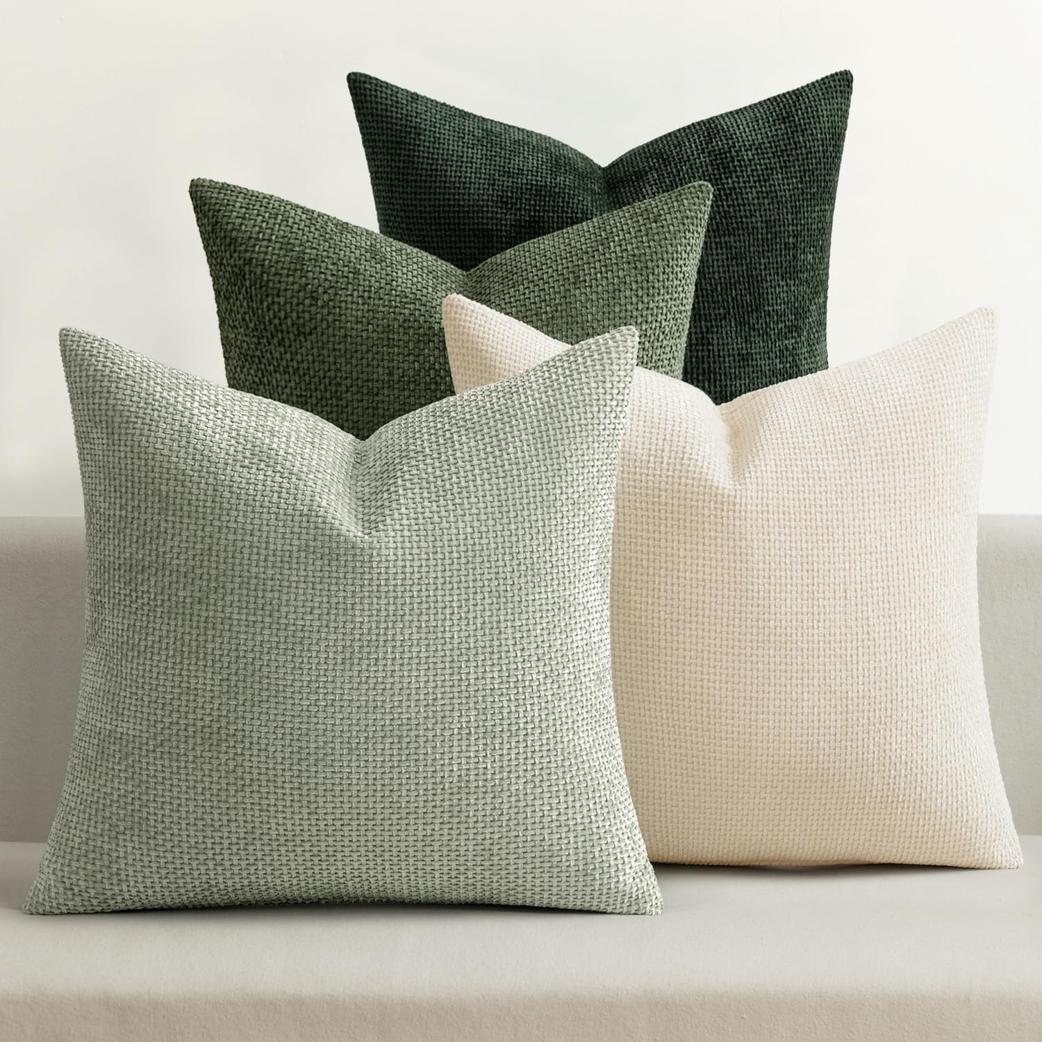 MIULEE Pack of 4 Couch Throw Pillow Covers 20x20 Inch Cream Soft Decorative Chenille Pillow Covers Farmhouse Accent Cushion Covers for Boho Spring Home Decor Sofa Bedroom Living Room
