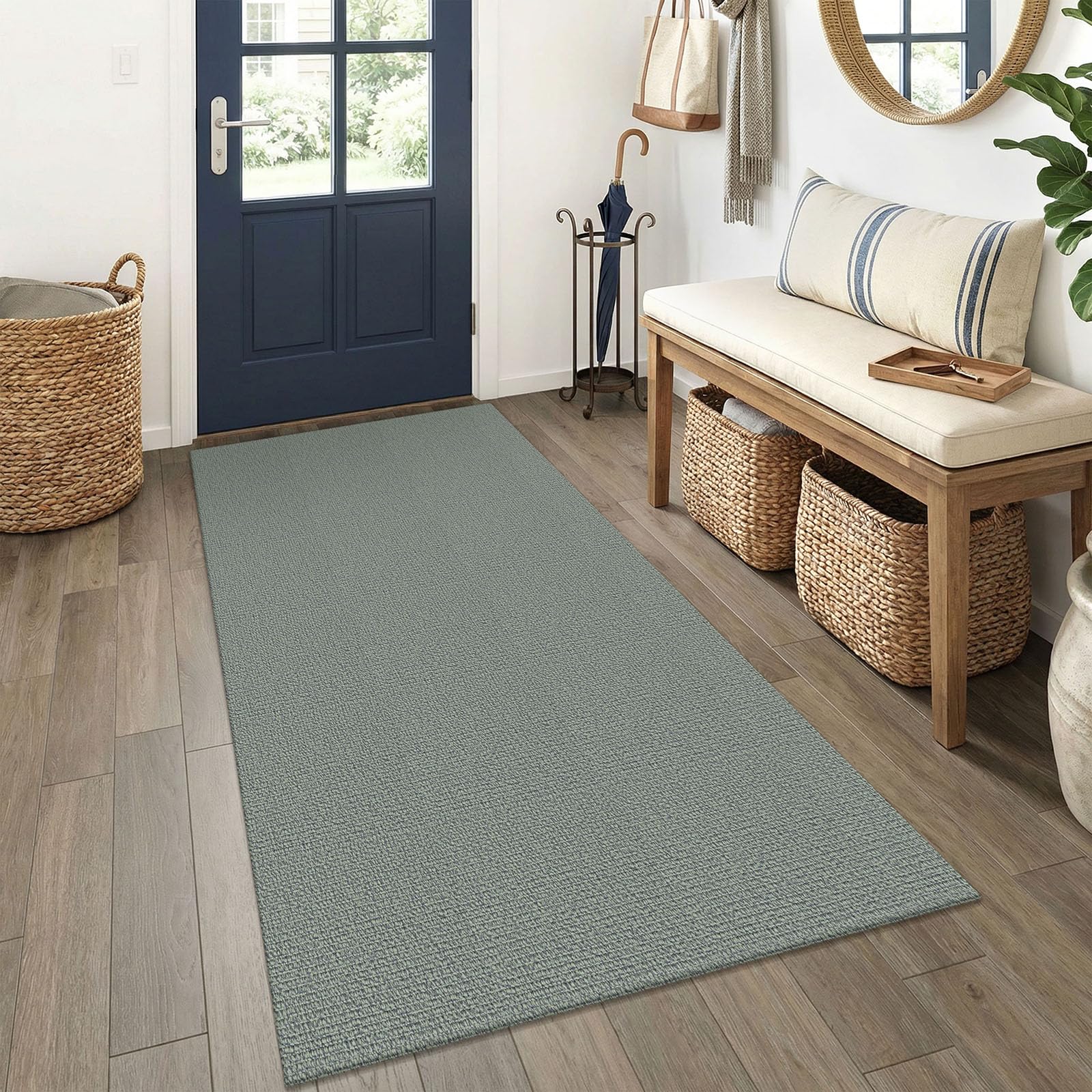 EARTHALL Washable Area Rug 4x6 Ft Non Slip Rugs for Entryway Braided Rubber Backed Bedroom Carpet Cotton Entry Rug Woven Floor Carpets for Bedroom Dining Room Living Room, Send/Beige