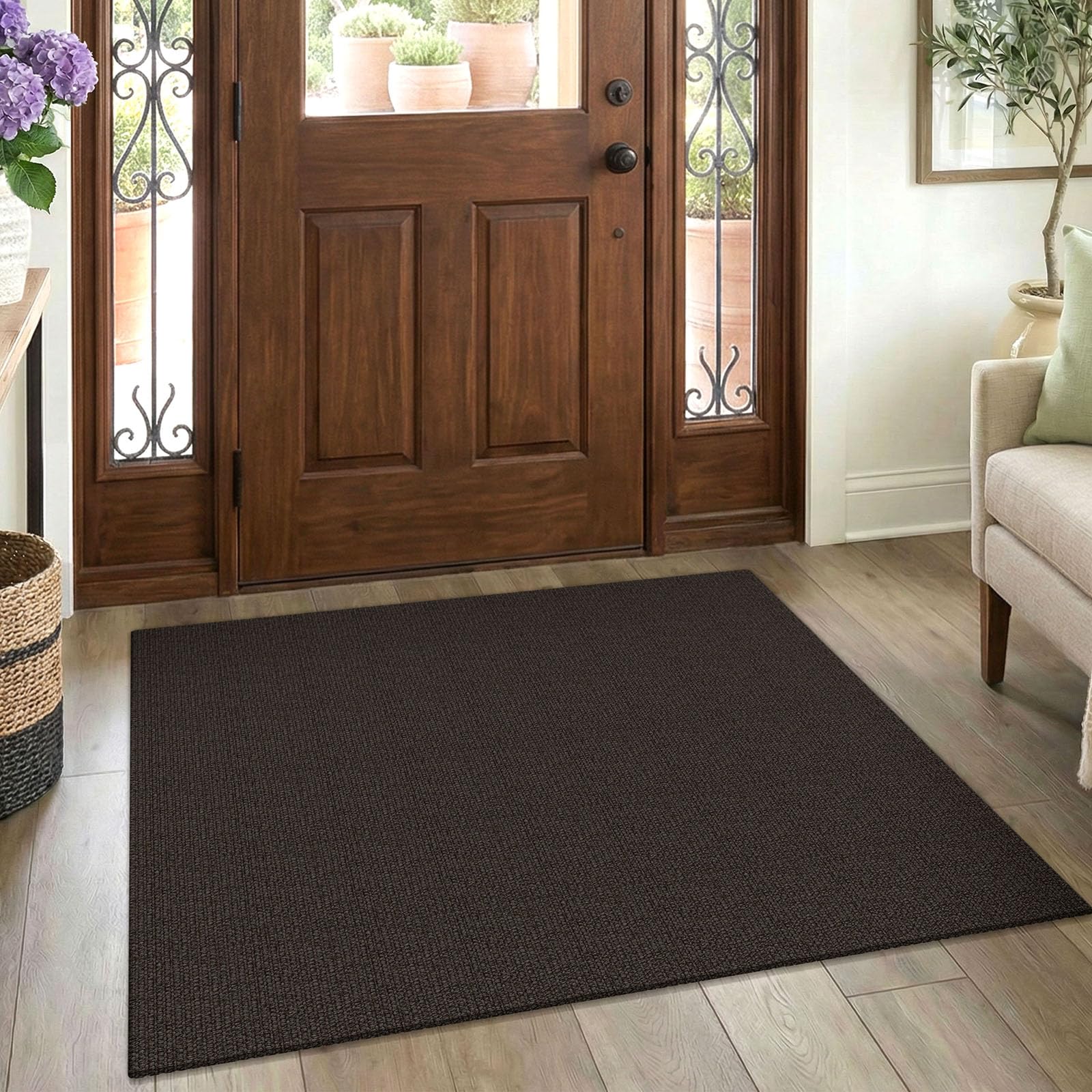 EARTHALL Washable Area Rug 4x6 Ft Non Slip Rugs for Entryway Braided Rubber Backed Bedroom Carpet Cotton Entry Rug Woven Floor Carpets for Bedroom Dining Room Living Room, Send/Beige