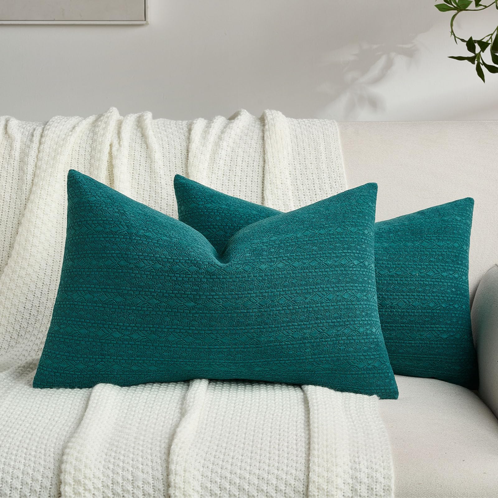 FUTEI Pack of 2 Solid Chenille Throw Pillow Covers 18x18 Inch Soft Farmhouse Decorative Accent Cushion Cases Modern Home Decor for Couch Living Room, Cream
