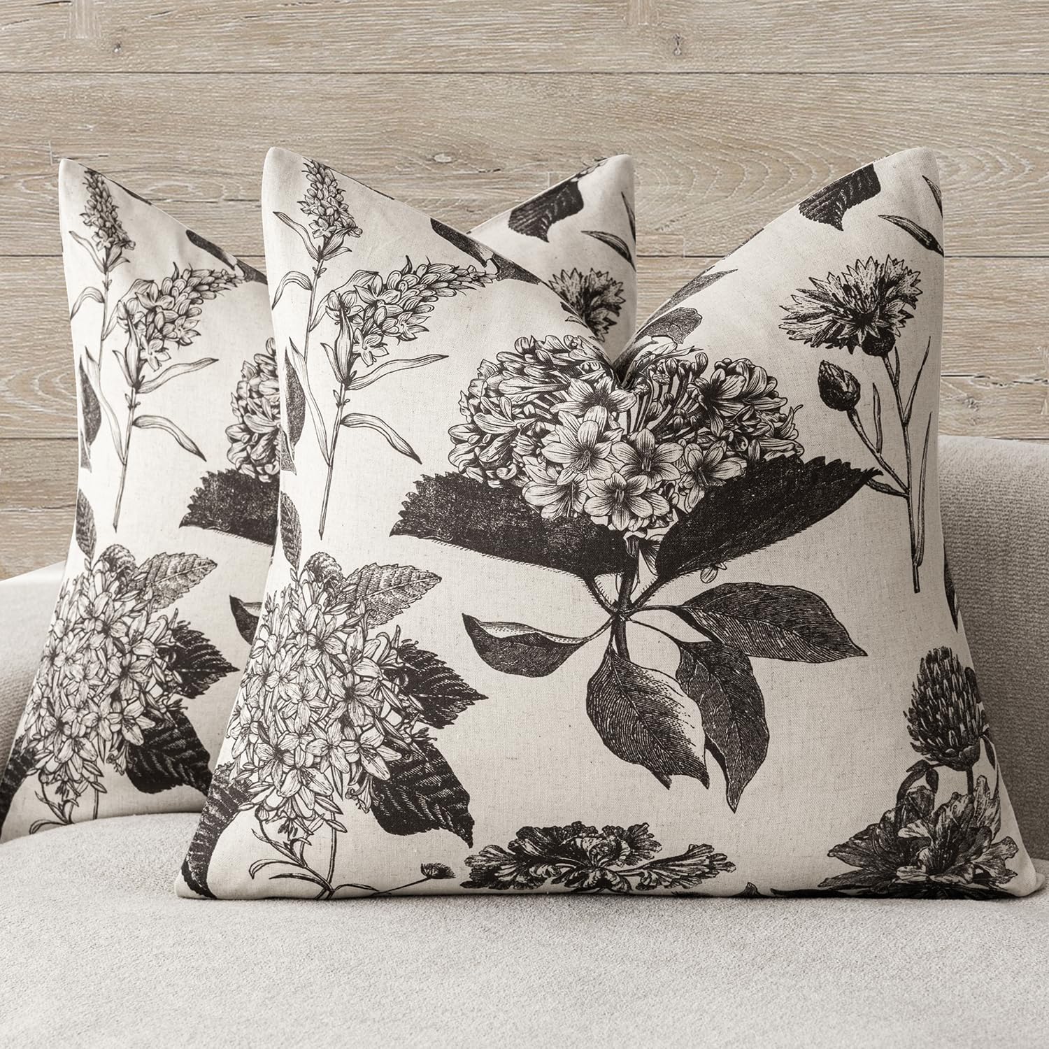 Foindtower Set of 2 Linen Floral Throw Pillow Covers Neutral Vintage Print Decorative Cushion Covers Farmhouse Boho Home Decor for Sofa Chair Couch Bedroom Living Room,22×22 Inch,Sage Green