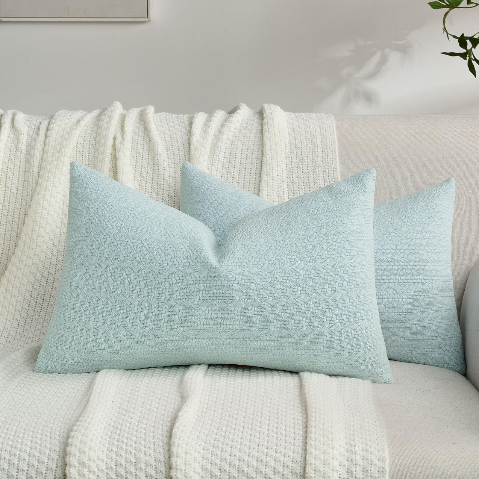 FUTEI Pack of 2 Solid Chenille Throw Pillow Covers 18x18 Inch Soft Farmhouse Decorative Accent Cushion Cases Modern Home Decor for Couch Living Room, Cream