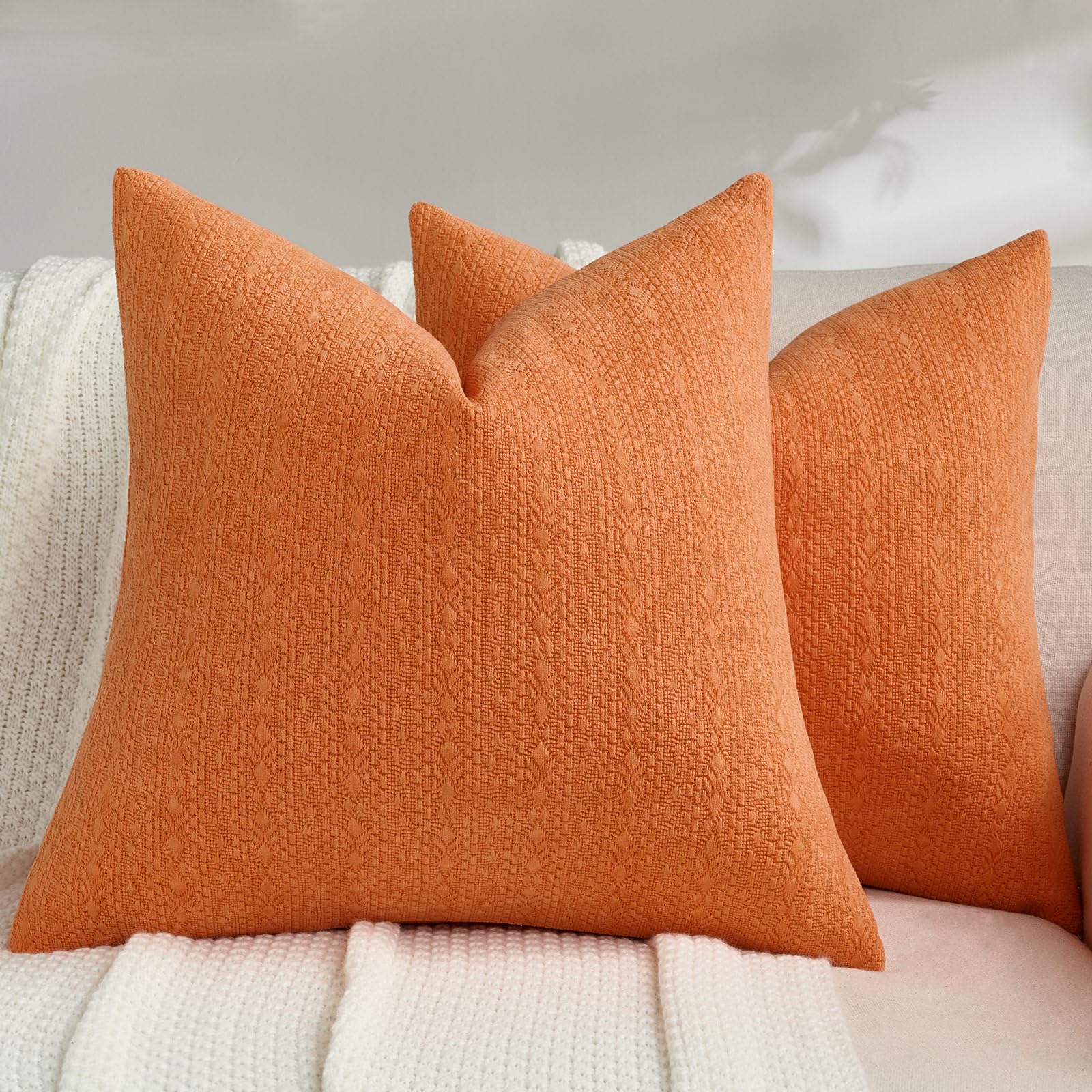 FUTEI Pack of 2 Solid Chenille Throw Pillow Covers 18x18 Inch Soft Farmhouse Decorative Accent Cushion Cases Modern Home Decor for Couch Living Room, Cream