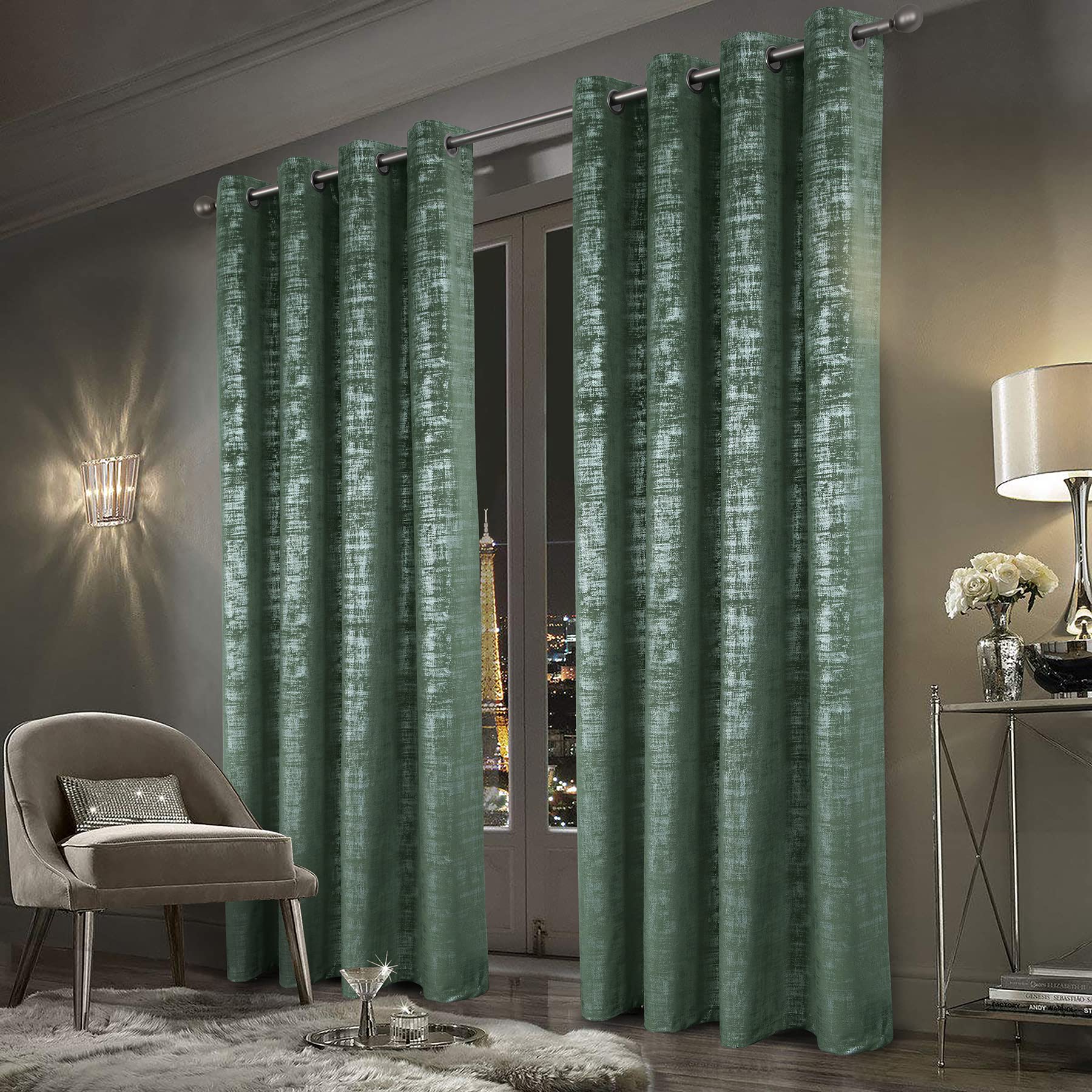 Mocha Velvet 108" Long Curtains with Gold Foil Print Set of 2 Luxury Window Treatments