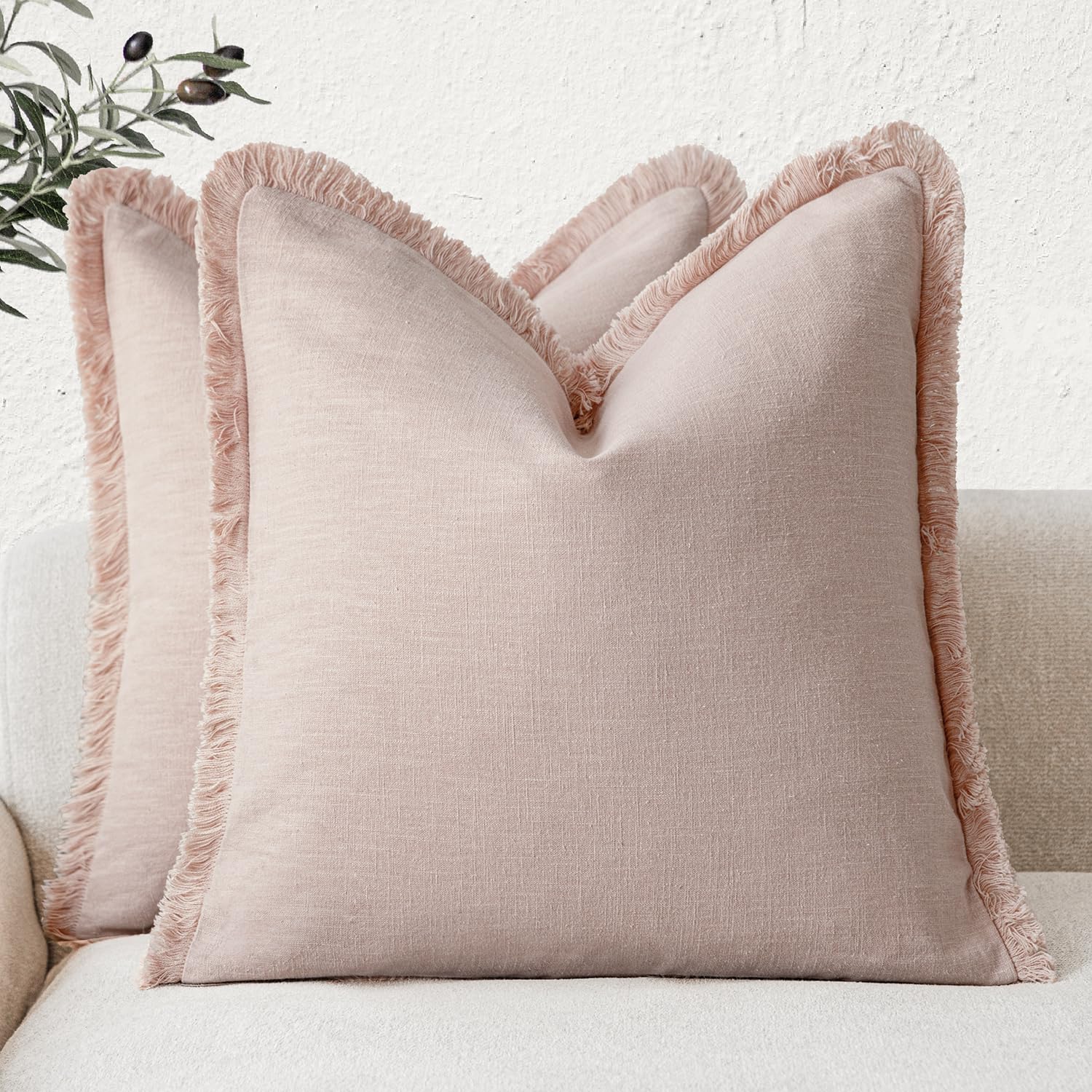 Foindtower Set of 2 Decorative Linen Fringe Throw Pillow Covers Boho Farmhouse Cushion Cover with Tassels Soft Accent Pillowcase for Couch Chair Sofa Bed Living Room Home Decor,20×20 Inch,Sky Blue