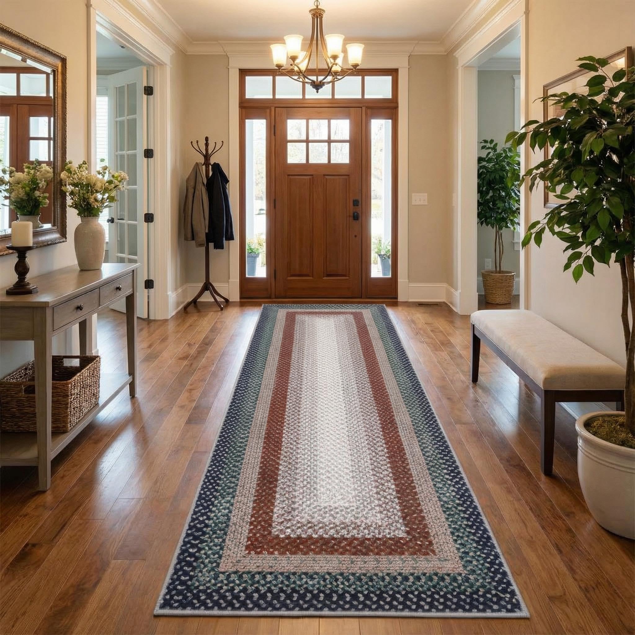 8x10 Natural Braided Washable Farmhouse Rug Non Slip Stain Resistant Low Pile Carpet