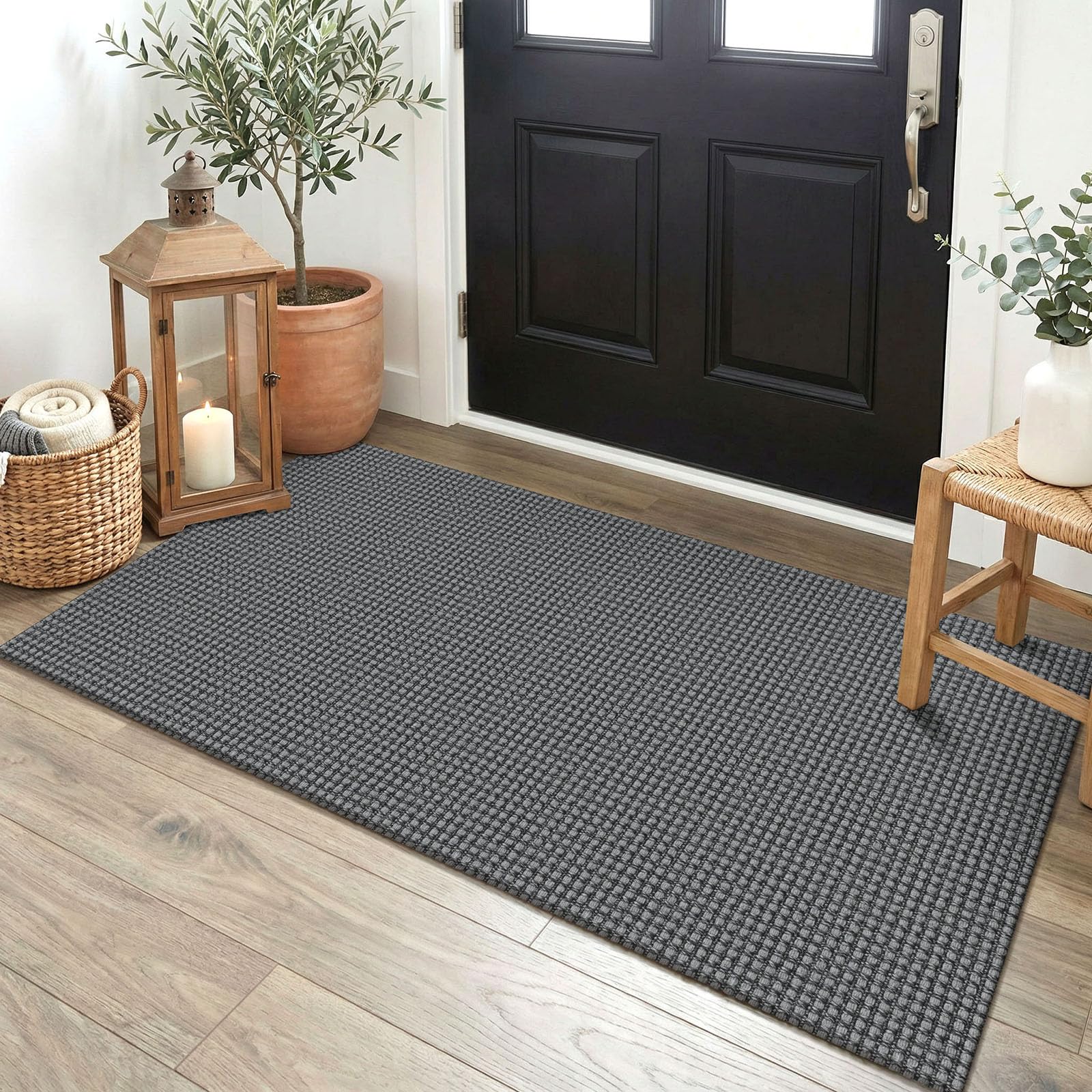 EARTHALL Woven Area Rug 4x6 Ft Washable Rugs for Entryway Non Slip Braided Throw Rugs Bedroom Carpet Cotton Entry Rug Cotton Floor Carpets for Bedroom Dining Room Living Room, Orange/Tan/Brown