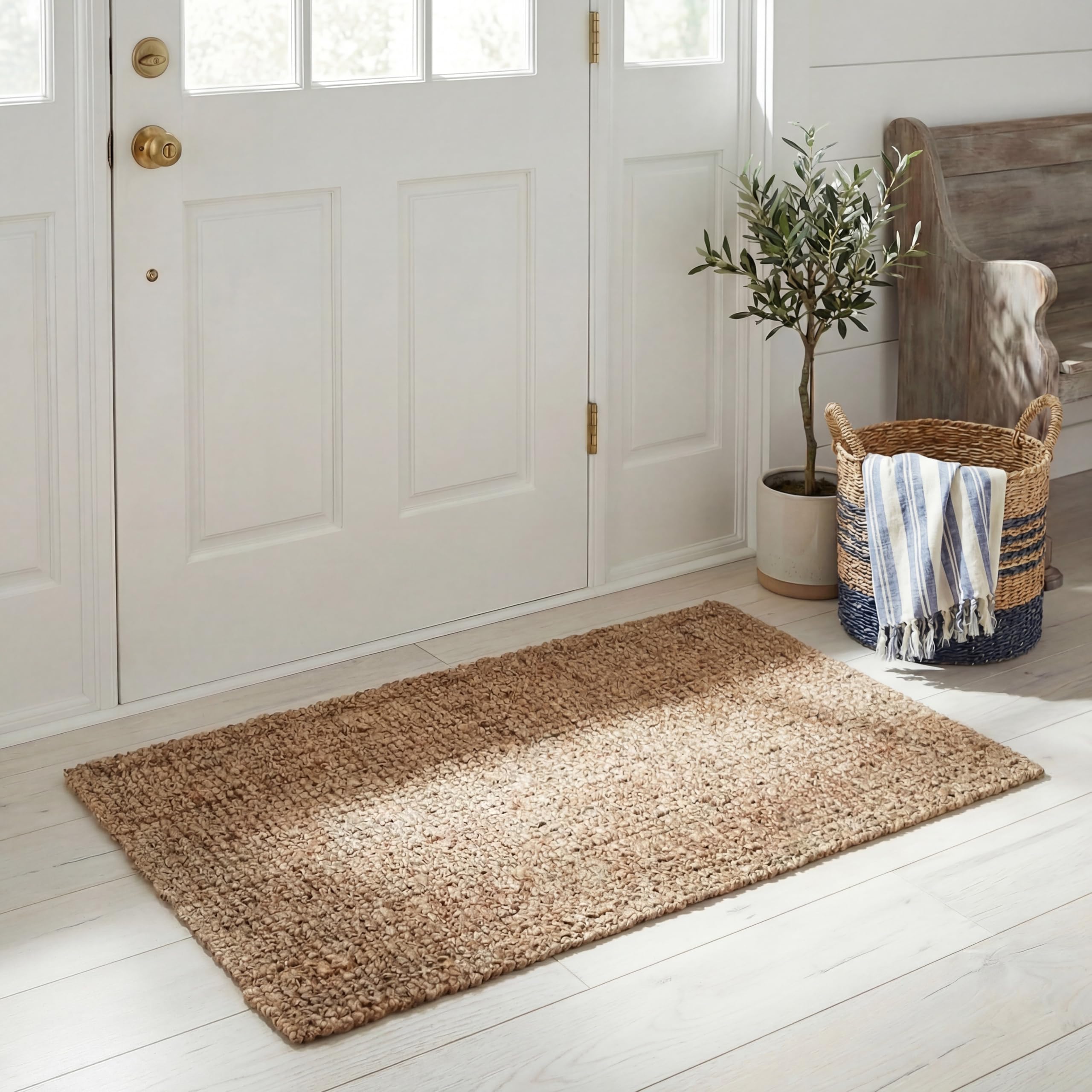 SAFAVIEH Area Rug 8x10 - Natural Fiber Collection - Large - Natural Brown, Handmade Jute, Farmhouse Style, Chunky Textured Thick Pile (NF447A)