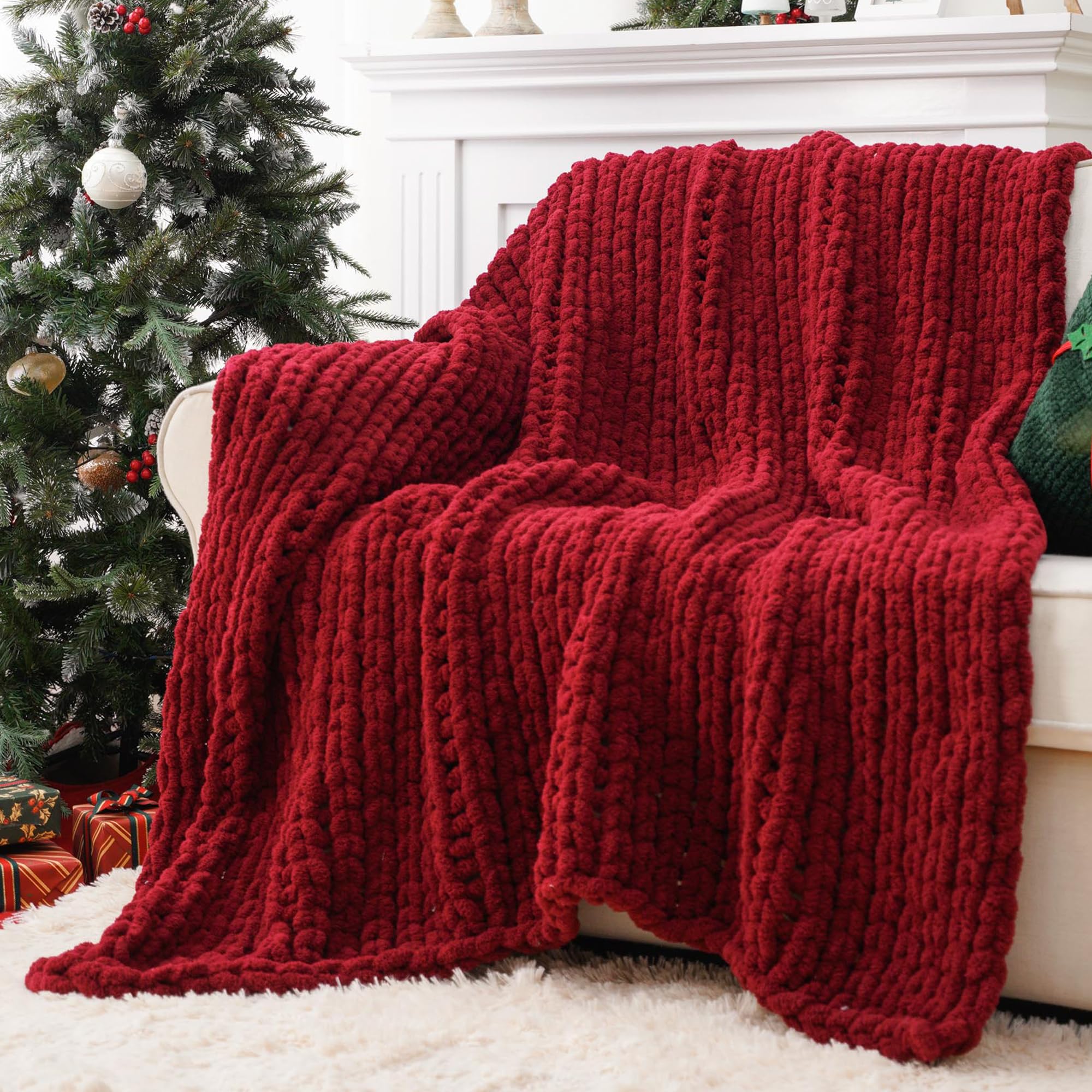 Battilo Chunky Knit Throw Blanket for Couch, Soft and Thick Chenille Throw Blanket, 50"x60" Handmade Cable Knit Crochet Blanket, Bluish Grey Knot Knitted Throw Blankets for Home Decor, Bluish Grey