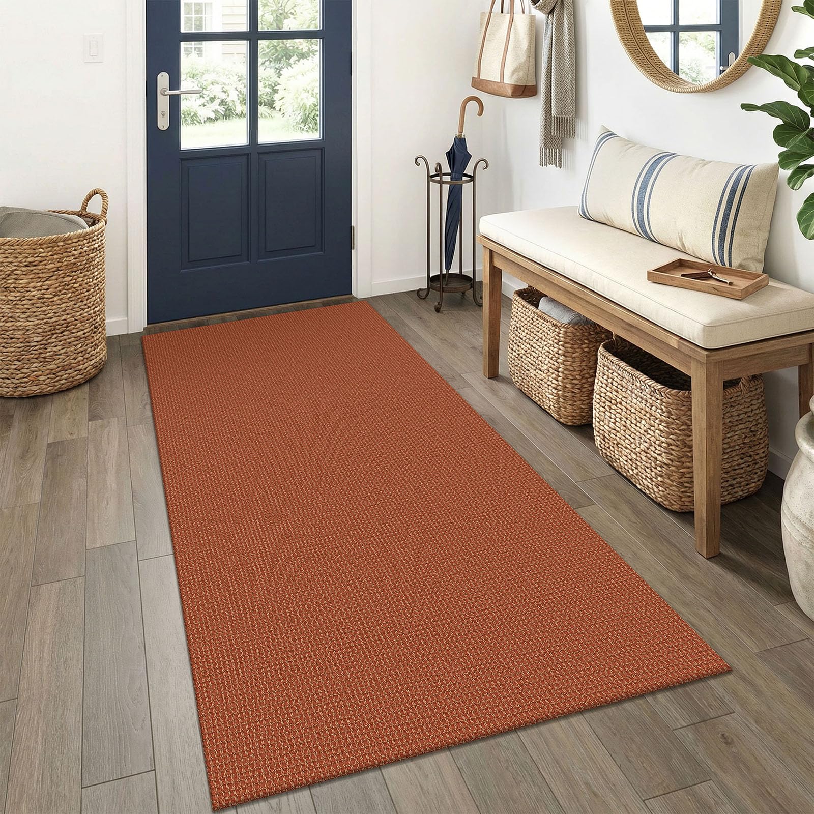 EARTHALL Woven Area Rug 4x6 Ft Washable Rugs for Entryway Non Slip Braided Throw Rugs Bedroom Carpet Cotton Entry Rug Cotton Floor Carpets for Bedroom Dining Room Living Room, Orange/Tan/Brown
