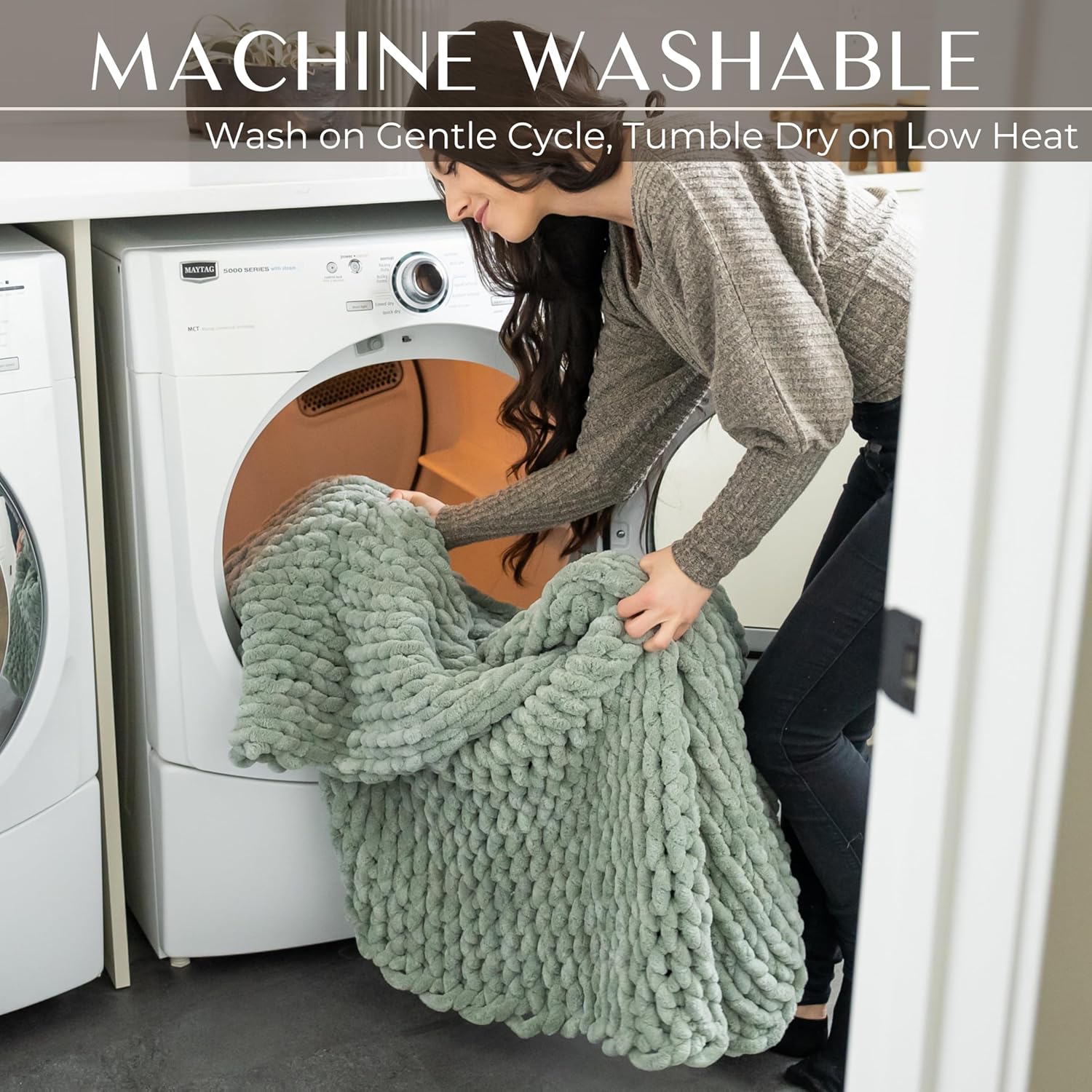 SAMIAH LUXE Chunky Knit Throw Blanket 50x70, Sage Green Chenille Throw Blanket for Couch Bed Sofa, Soft Fluffy Cable Knit Blanket, Oeko-TEX Certified, Machine Washable