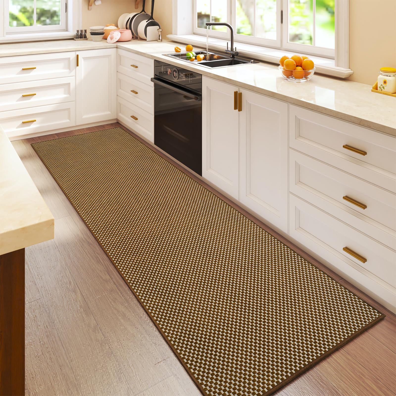 YDKGL Boho Washable Area Rugs 5x7 ft, Non Slip Area Rug for Living Room, Braided Office Rugs Bedroom Rug Woven Washable Indoor Floor Carpets for Office Dining Bedroom Living Room, Easy to Clean, Brown