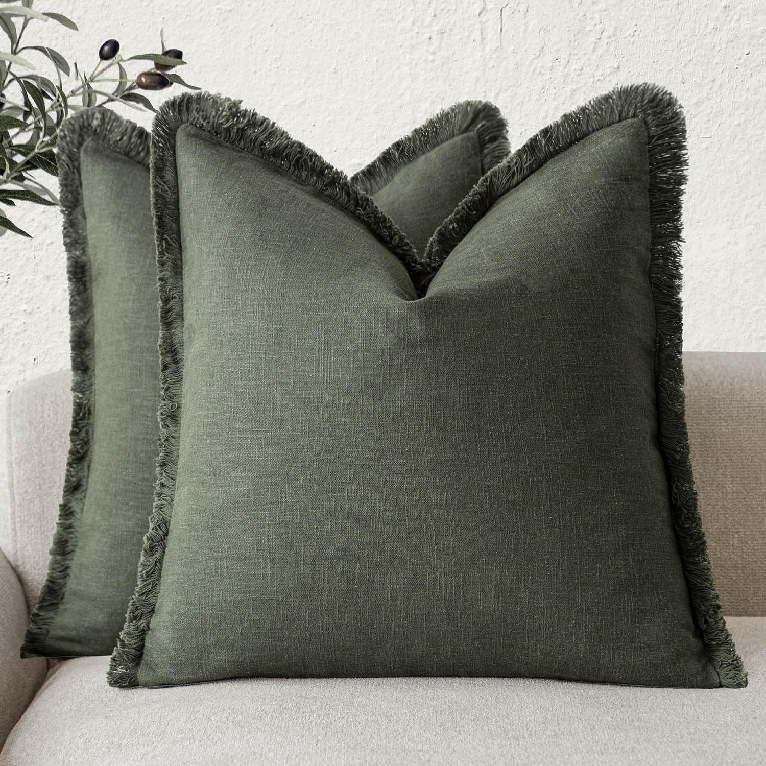 Foindtower Set of 2 Decorative Linen Fringe Throw Pillow Covers Boho Farmhouse Cushion Cover with Tassels Soft Accent Pillowcase for Couch Chair Sofa Bed Living Room Home Decor,20×20 Inch,Sky Blue