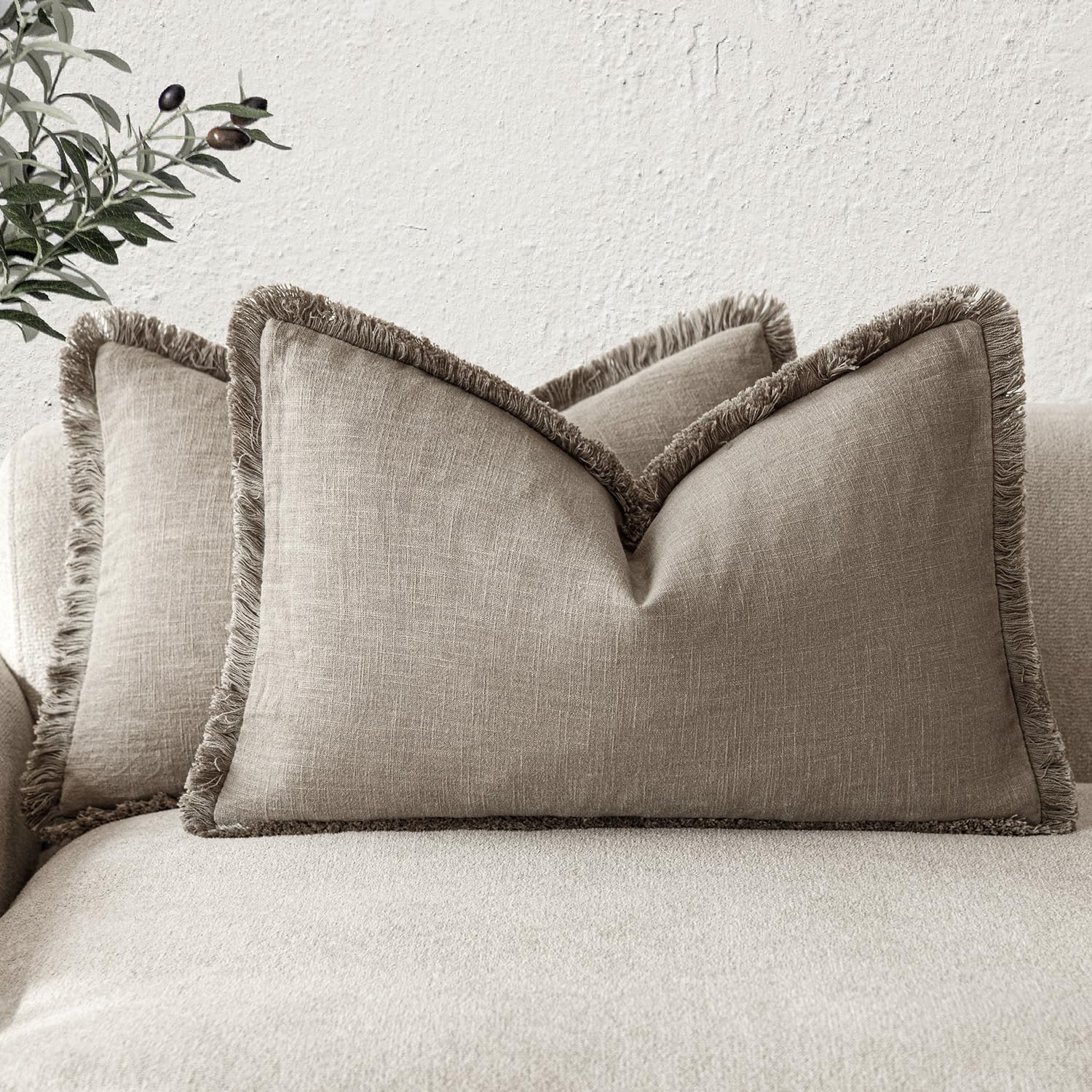 Foindtower Set of 2 Decorative Linen Fringe Throw Pillow Covers Boho Farmhouse Cushion Cover with Tassels Soft Accent Pillowcase for Couch Chair Sofa Bed Living Room Home Decor,20×20 Inch,Sky Blue