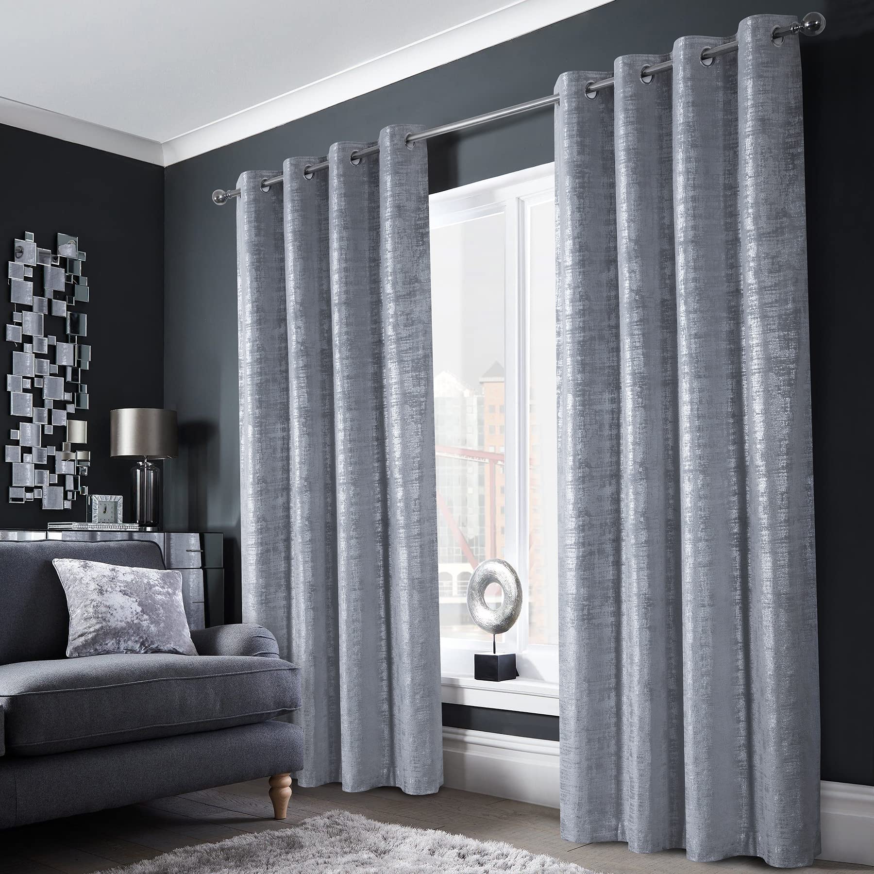 Mocha Velvet 108" Long Curtains with Gold Foil Print Set of 2 Luxury Window Treatments