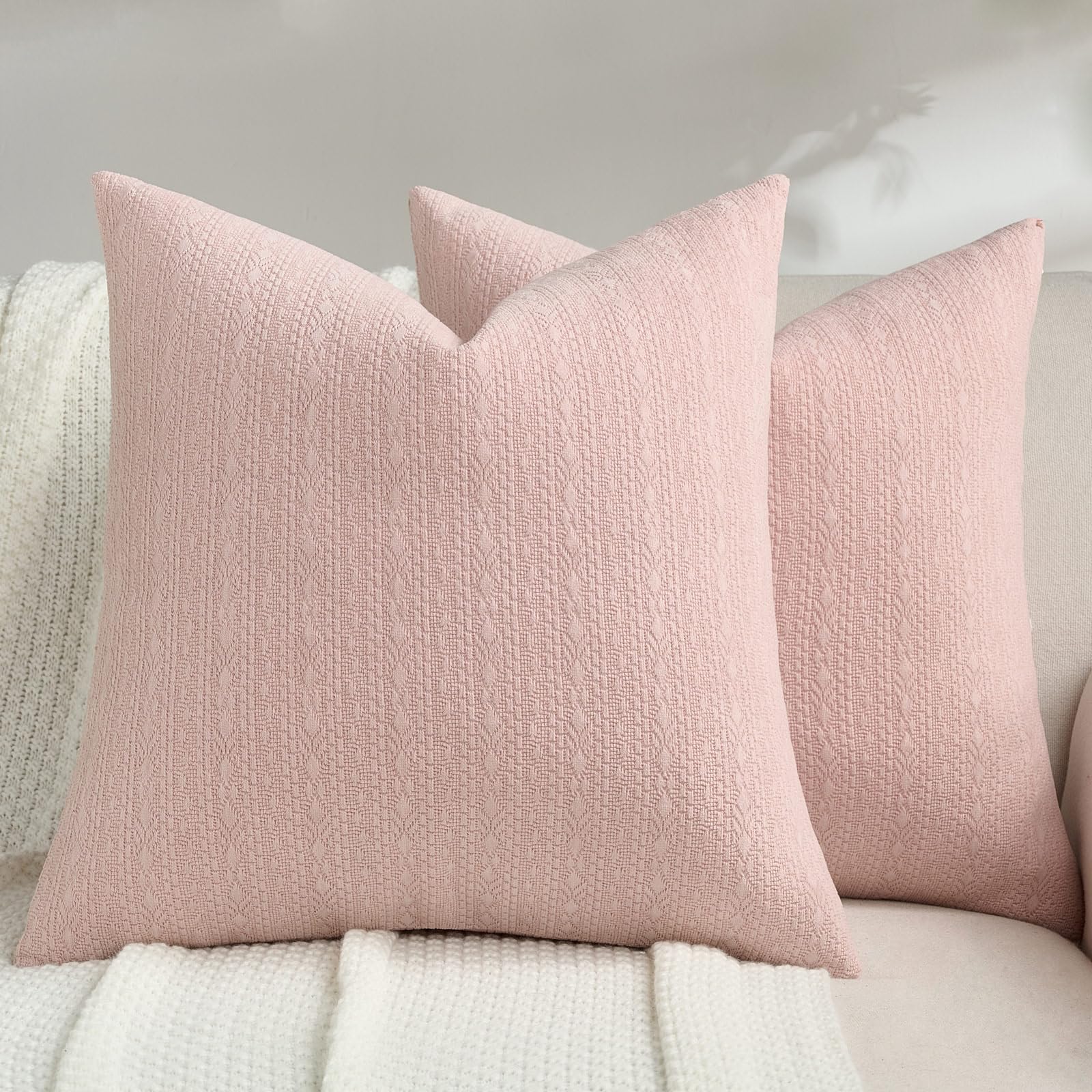 FUTEI Pack of 2 Solid Chenille Throw Pillow Covers 18x18 Inch Soft Farmhouse Decorative Accent Cushion Cases Modern Home Decor for Couch Living Room, Cream
