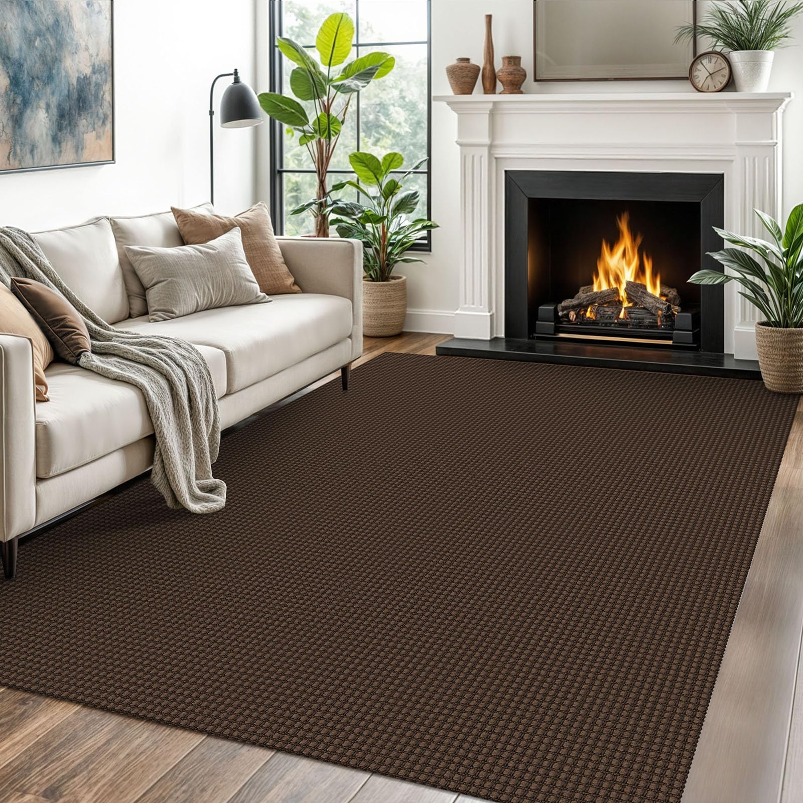 EARTHALL Woven Area Rug 4x6 Ft Washable Rugs for Entryway Non Slip Braided Throw Rugs Bedroom Carpet Cotton Entry Rug Cotton Floor Carpets for Bedroom Dining Room Living Room, Orange/Tan/Brown
