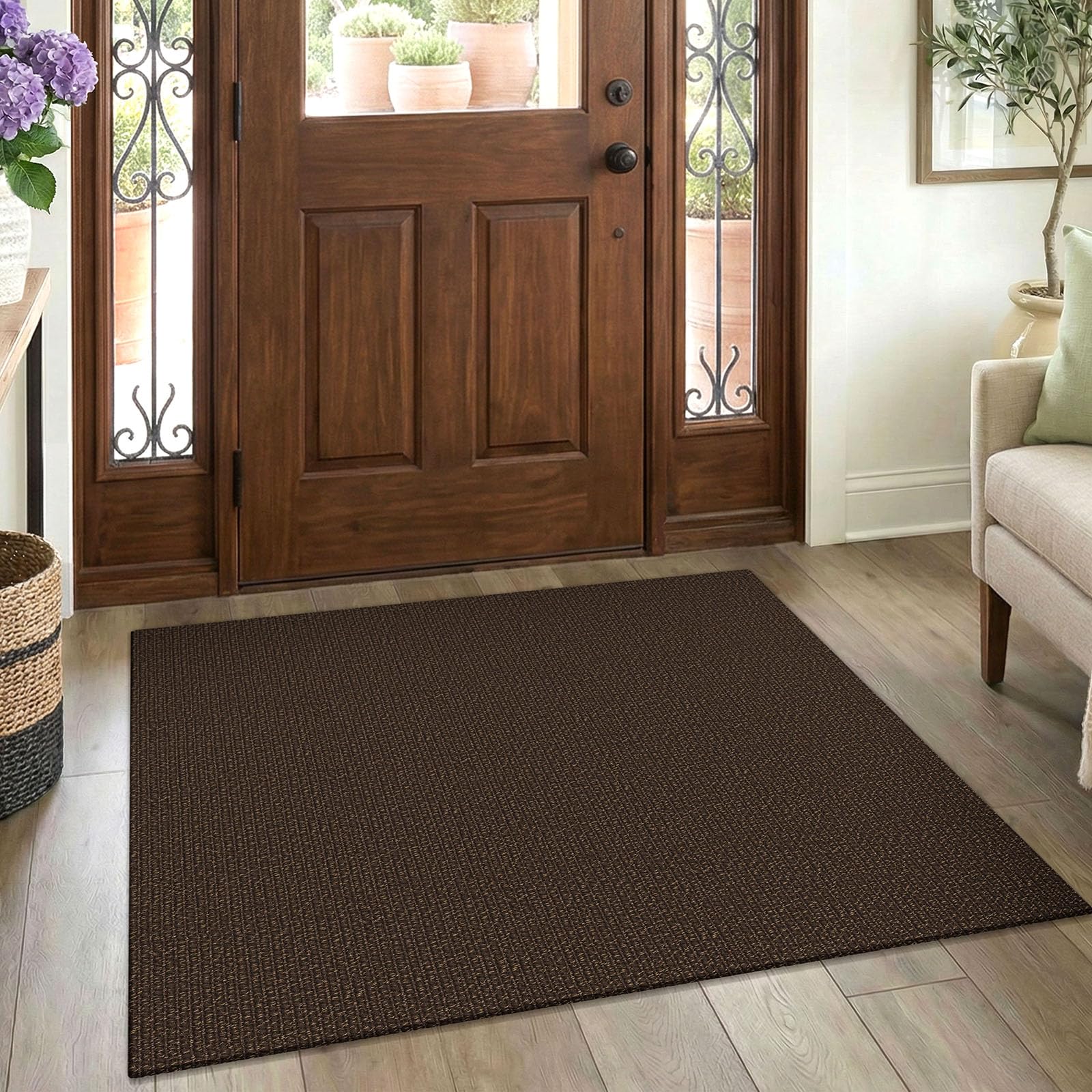 EARTHALL Washable Area Rug 4x6 Ft Non Slip Rugs for Entryway Braided Rubber Backed Bedroom Carpet Cotton Entry Rug Woven Floor Carpets for Bedroom Dining Room Living Room, Send/Beige