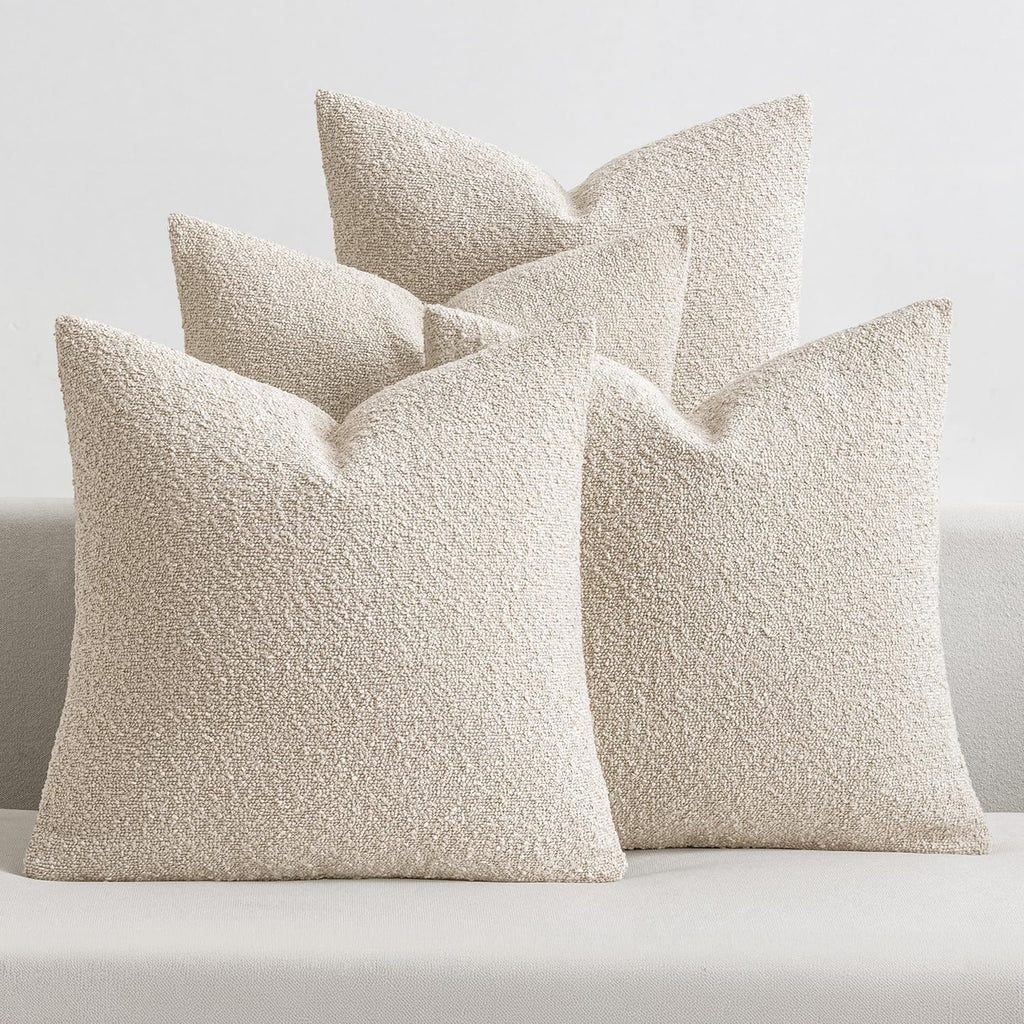 MIULEE Pack of 4 Decorative Textured Boucle Throw Pillow Covers 20x20 Inch Neutral Brown Accent Solid Pillow Cases Couch Cushion Covers for Modern Farmhouse Boho Chair Sofa Bed Livingroom Home Decor