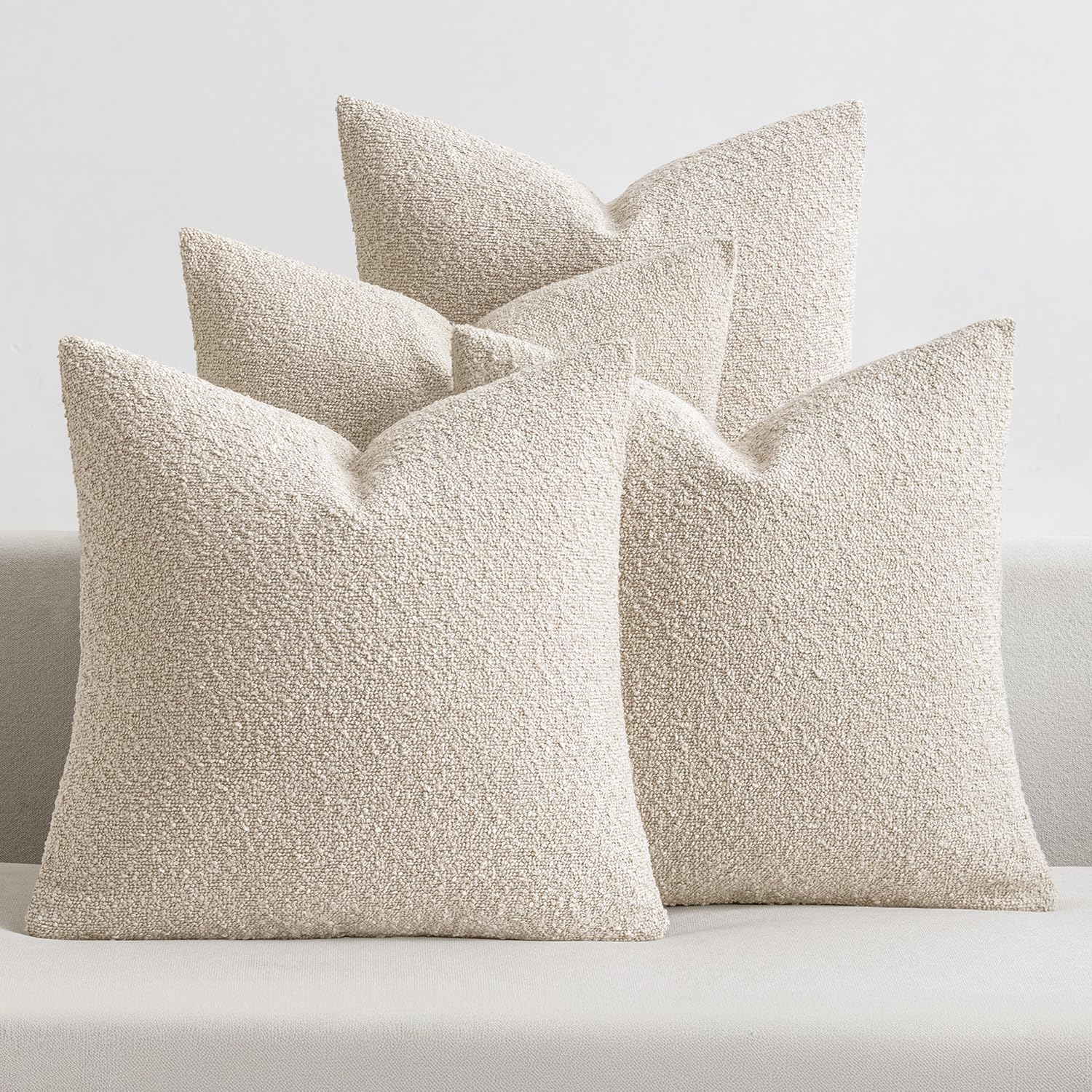 MIULEE Pack of 4 Decorative Textured Boucle Throw Pillow Covers 20x20 Inch Neutral Brown Accent Solid Pillow Cases Couch Cushion Covers for Modern Farmhouse Boho Chair Sofa Bed Livingroom Home Decor