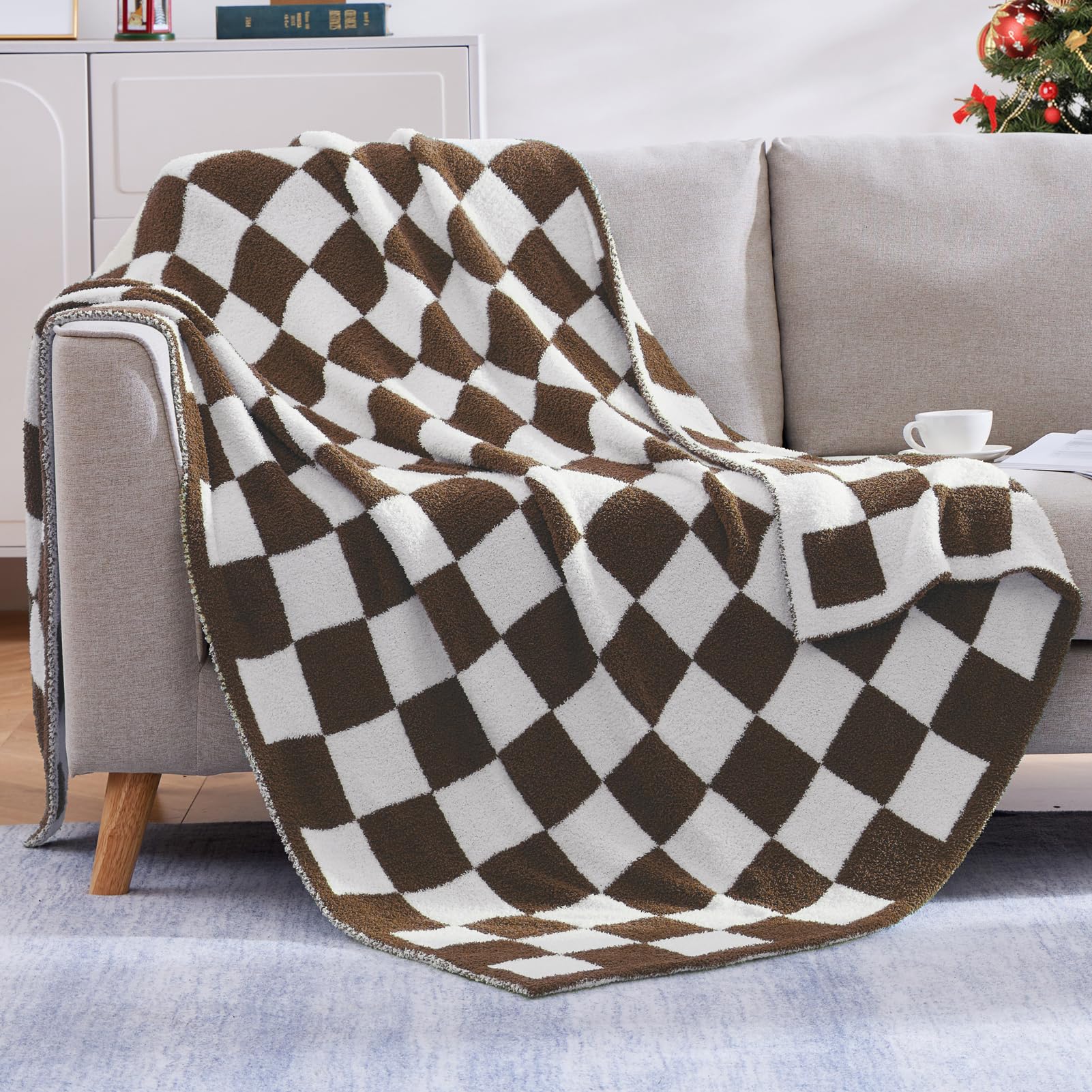 WRENSONGE Throw Blanket Cationic Dyeing Taupe Soft Cozy Fluffy Warm Hand Made Throw Blankets for Couch, Sofa, Chair, Bed, Camping, Picnic, Travel Lightweight Bed Blanket - 50"*60"