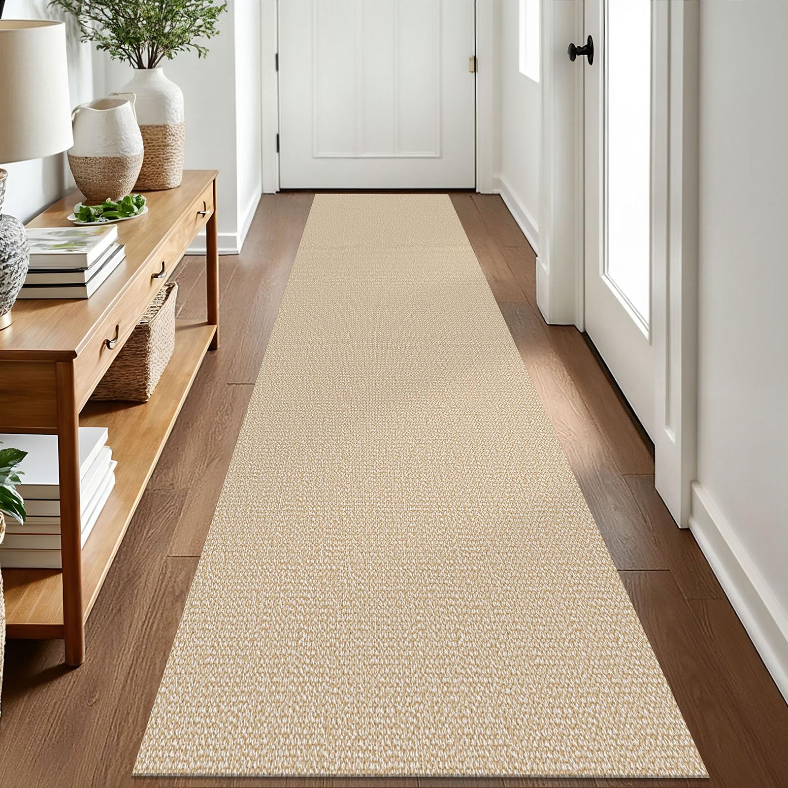EARTHALL Washable Area Rug 4x6 Ft Non Slip Rugs for Entryway Braided Rubber Backed Bedroom Carpet Cotton Entry Rug Woven Floor Carpets for Bedroom Dining Room Living Room, Send/Beige