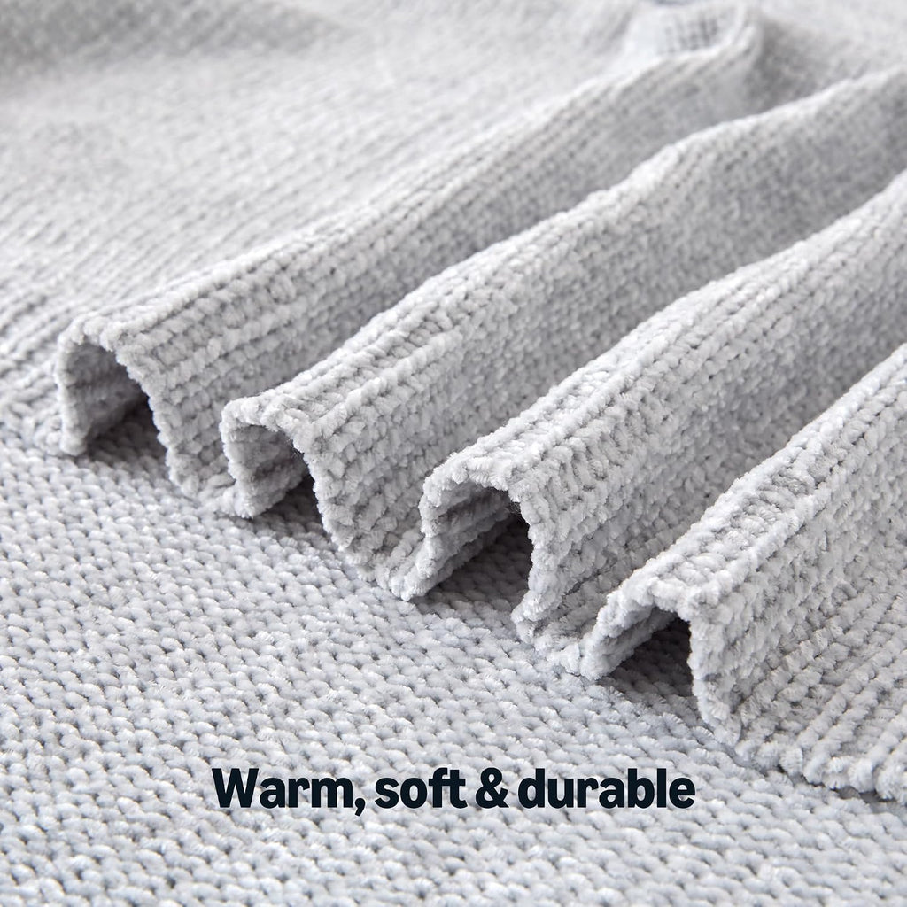 Grey Chunky Chenille Knit Throw Blanket 60x80 Inch Soft Cozy Sofa Bed Cover
