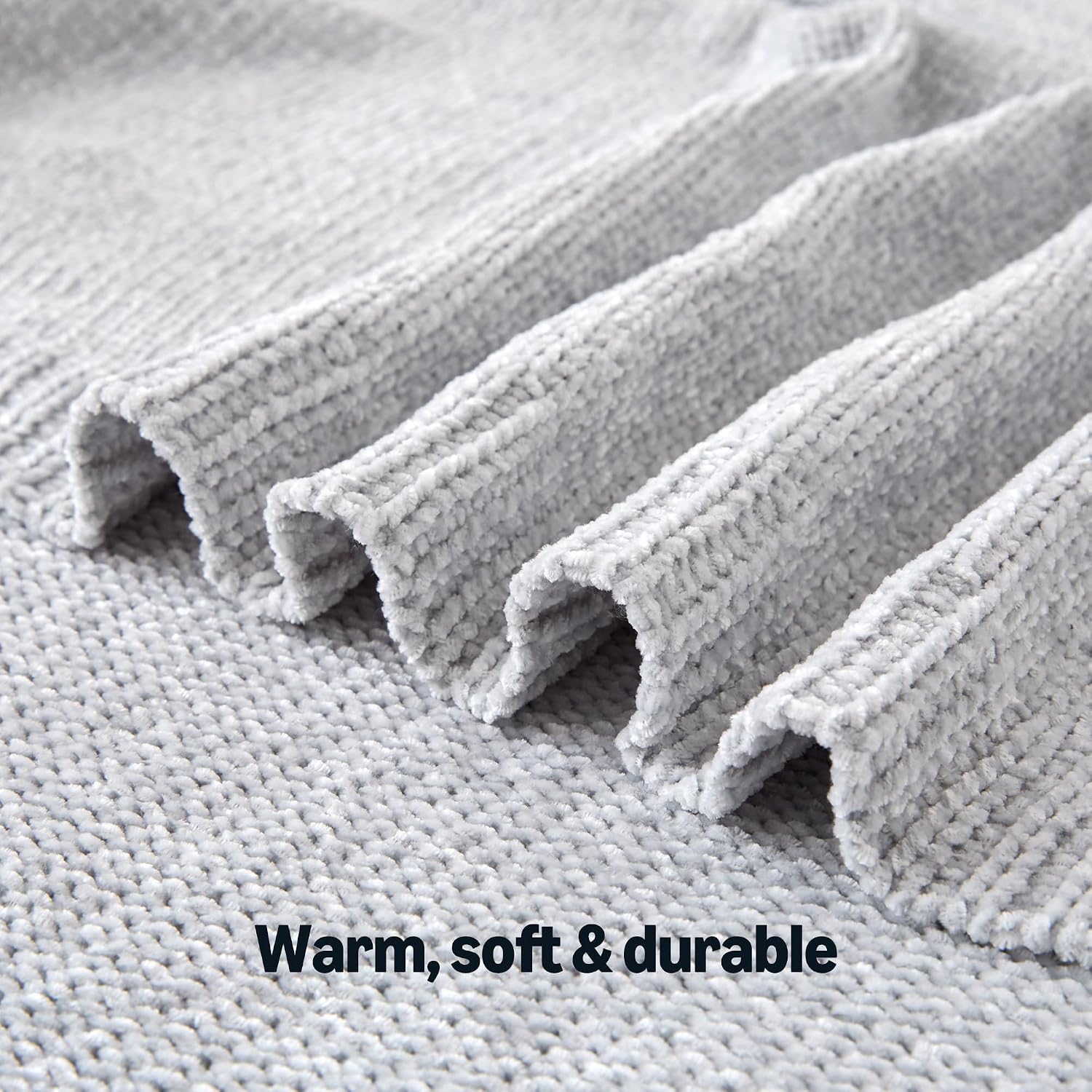 Grey Chunky Chenille Knit Throw Blanket 60x80 Inch Soft Cozy Sofa Bed Cover