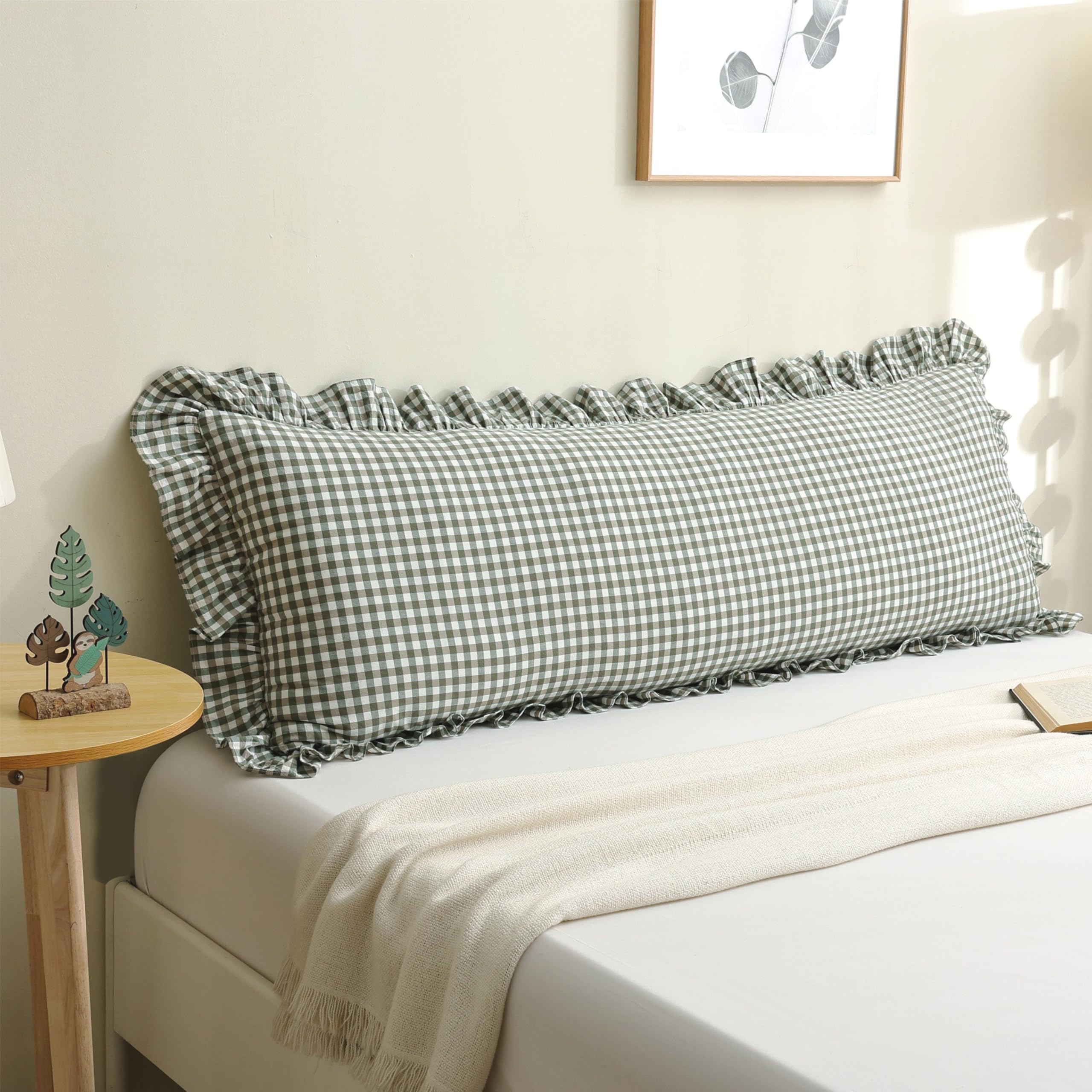 18x18 Taupe White Checkered Cotton Pillow Covers Ruffle Trim Zipper Decor Cushion Cases Set of 2