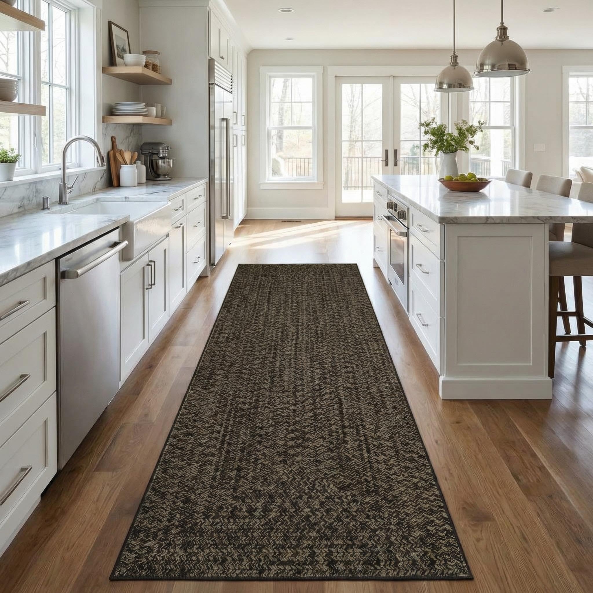 8x10 Natural Braided Washable Farmhouse Rug Non Slip Stain Resistant Low Pile Carpet
