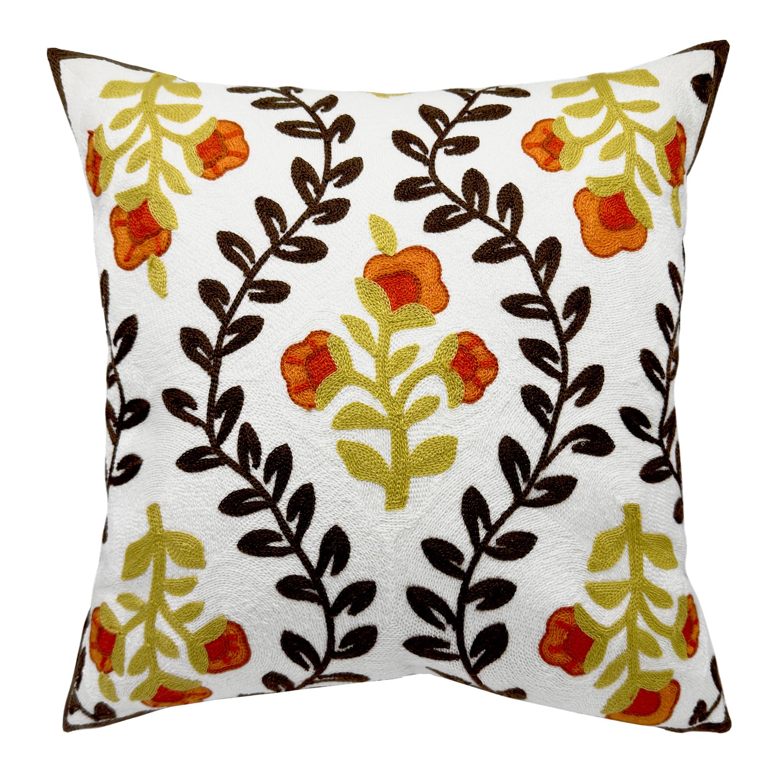 18 Inch Blue Floral Embroidered Cotton Pillow Covers Farmhouse Decor Set of 2