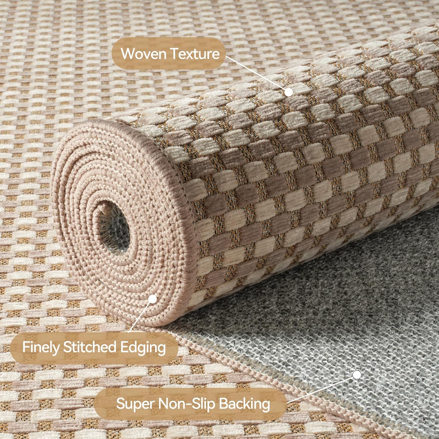 YDKGL Boho Washable Area Rugs 5x7 ft, Non Slip Area Rug for Living Room, Braided Office Rugs Bedroom Rug Woven Washable Indoor Floor Carpets for Office Dining Bedroom Living Room, Easy to Clean, Brown