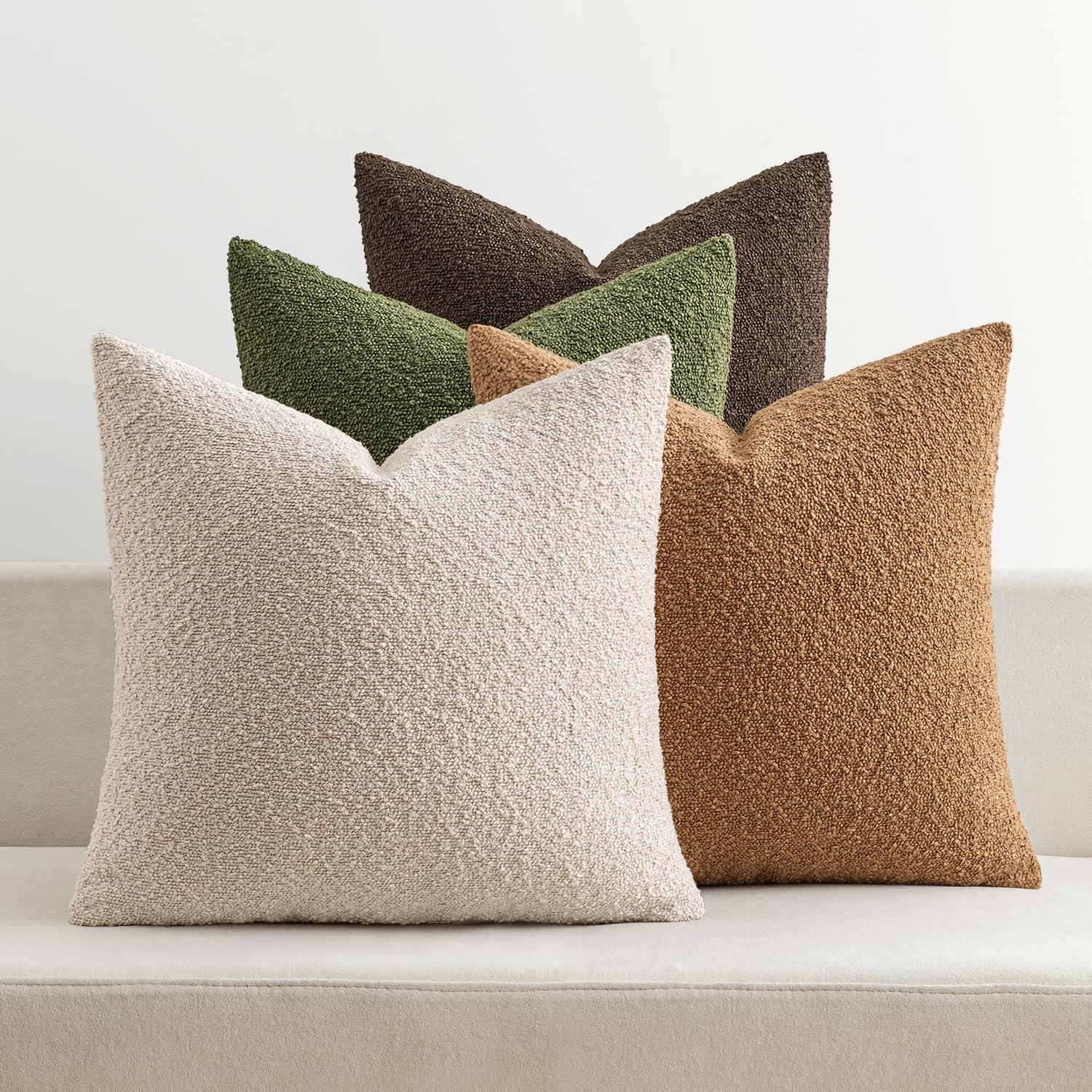 MIULEE Pack of 4 Decorative Textured Boucle Throw Pillow Covers 20x20 Inch Neutral Brown Accent Solid Pillow Cases Couch Cushion Covers for Modern Farmhouse Boho Chair Sofa Bed Livingroom Home Decor