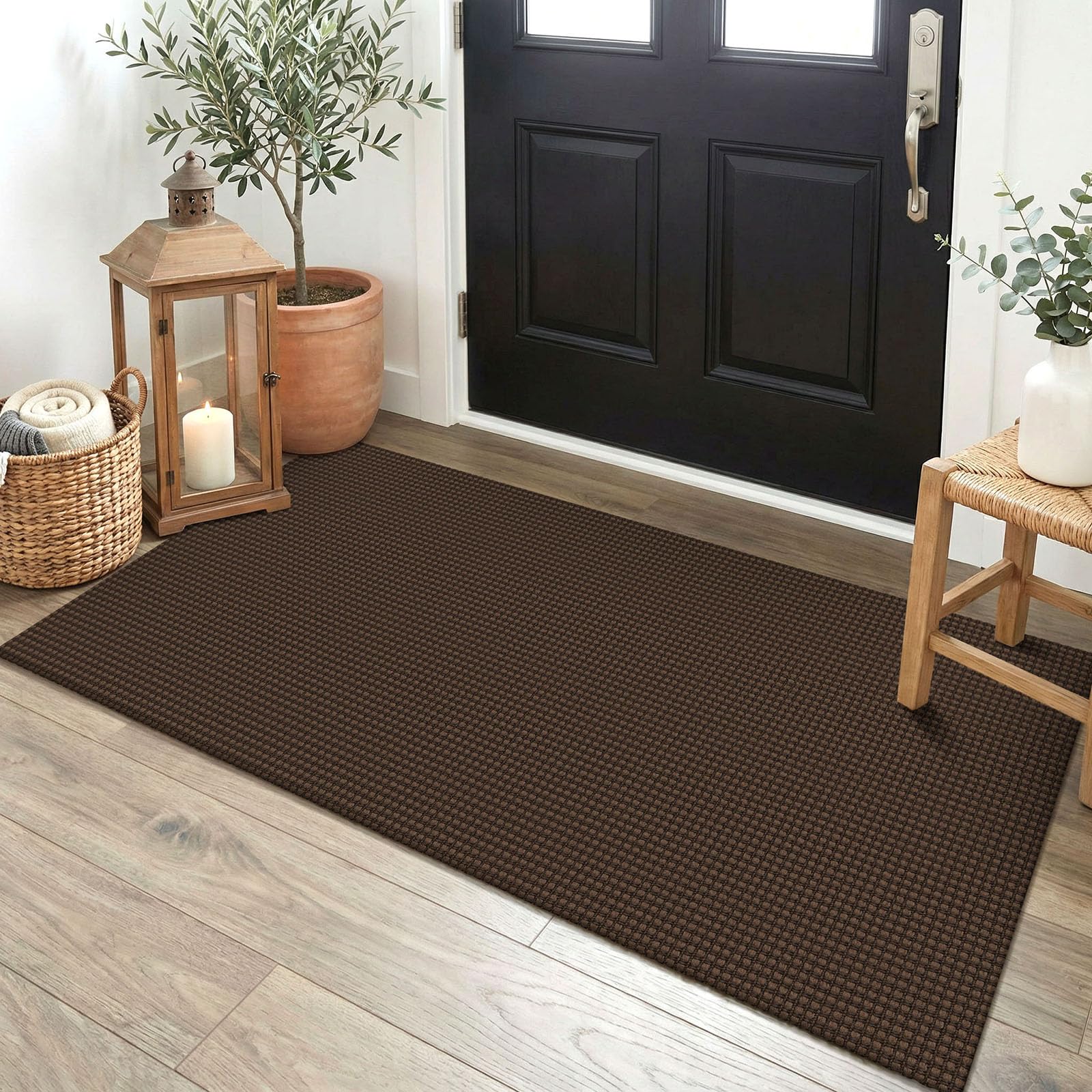 EARTHALL Woven Area Rug 4x6 Ft Washable Rugs for Entryway Non Slip Braided Throw Rugs Bedroom Carpet Cotton Entry Rug Cotton Floor Carpets for Bedroom Dining Room Living Room, Orange/Tan/Brown
