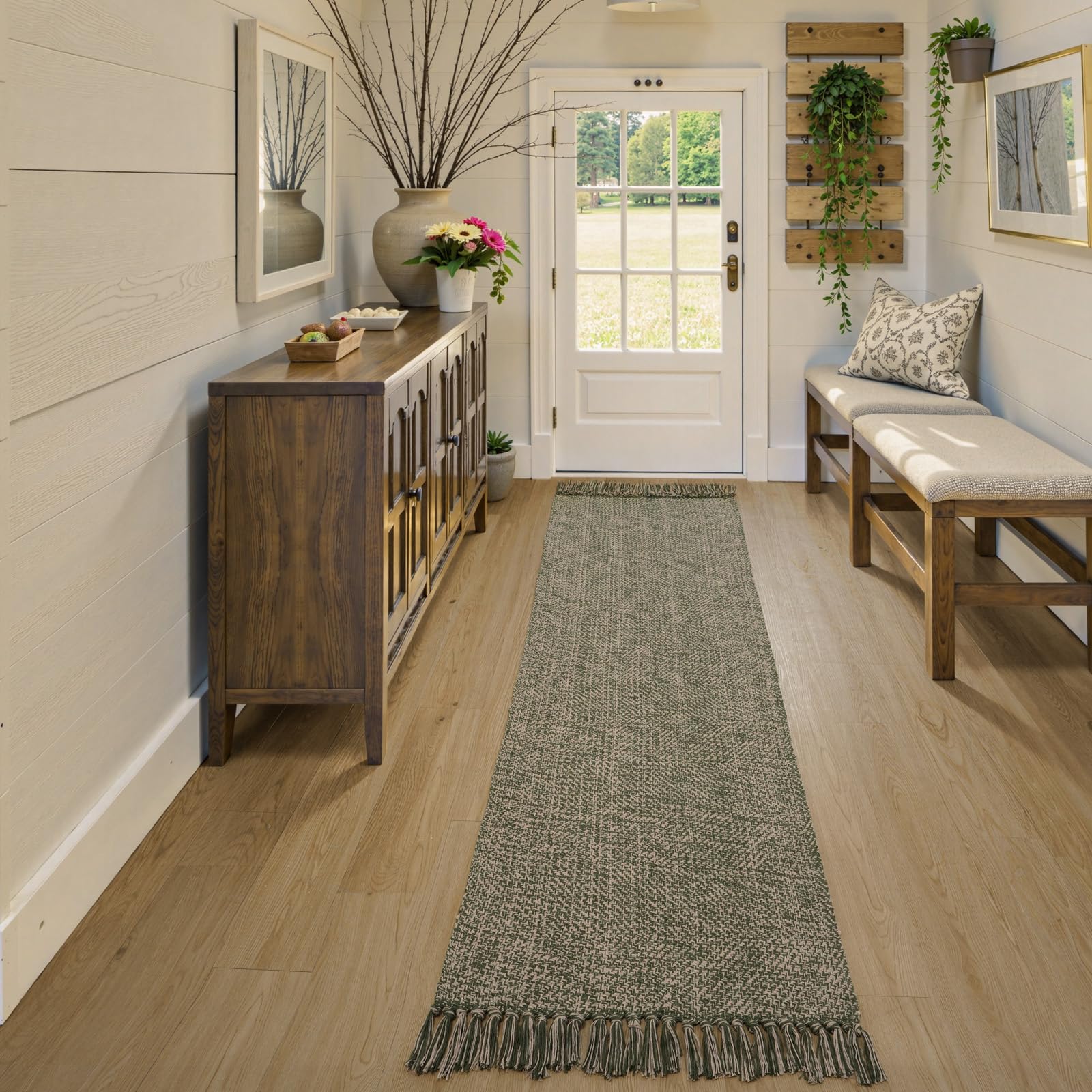 Collive Comfy Area Rug 4' x 6', Tan/Cream Woven Cotton Bedroom Rugs, Modern Indoor Accent Rug Floor Carpet with Tassel for Living Room, Nursery Room, Dining Room, Bedside, Office, Patio Decor