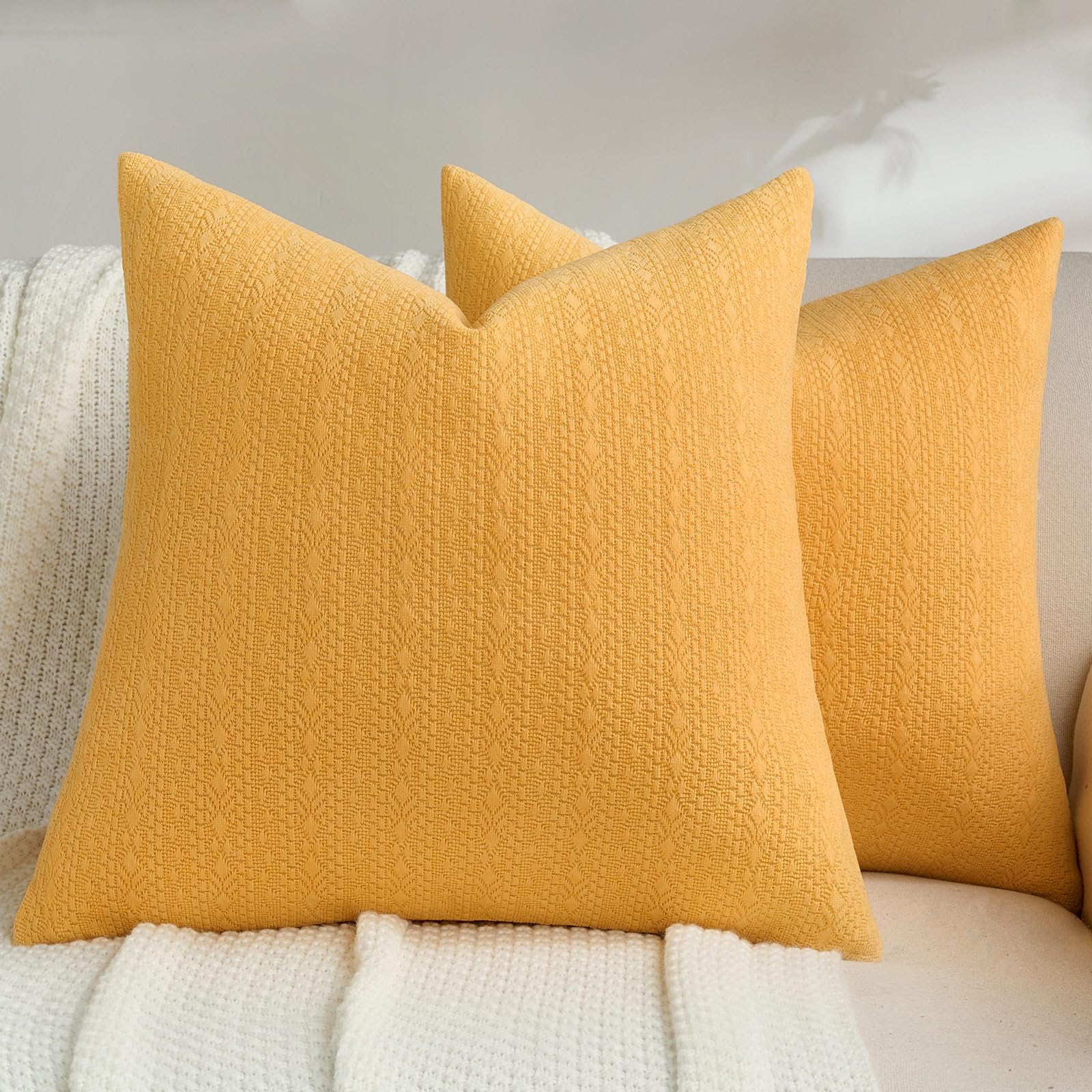 FUTEI Pack of 2 Solid Chenille Throw Pillow Covers 18x18 Inch Soft Farmhouse Decorative Accent Cushion Cases Modern Home Decor for Couch Living Room, Cream