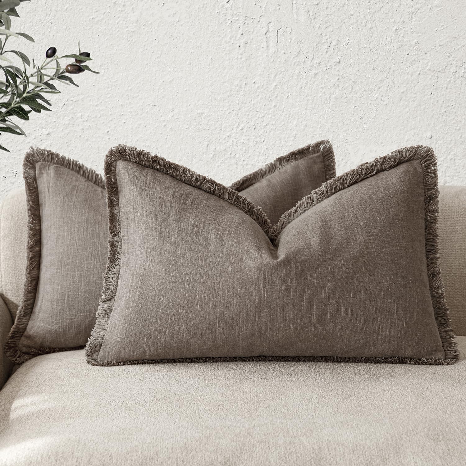 Foindtower Set of 2 Decorative Linen Fringe Throw Pillow Covers Boho Farmhouse Cushion Cover with Tassels Soft Accent Pillowcase for Couch Chair Sofa Bed Living Room Home Decor,20×20 Inch,Sky Blue